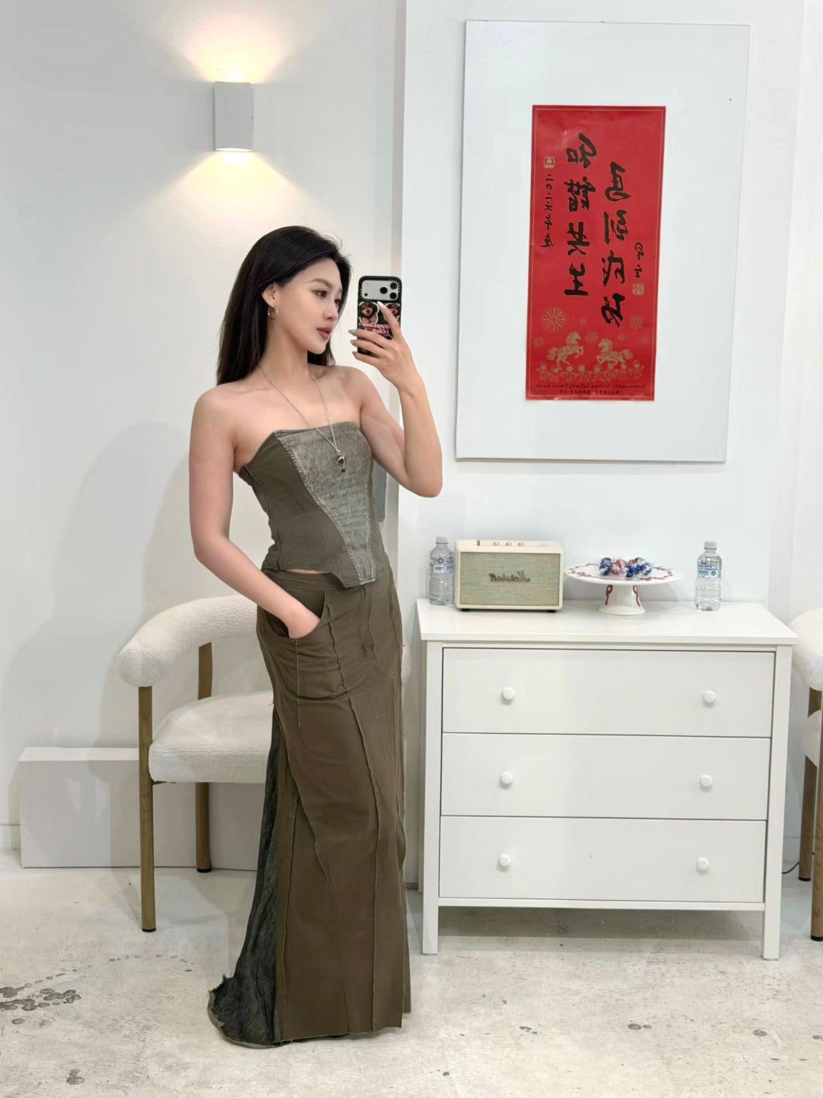 Elywood BROWN JACQUARD BLEND TUBE TOP