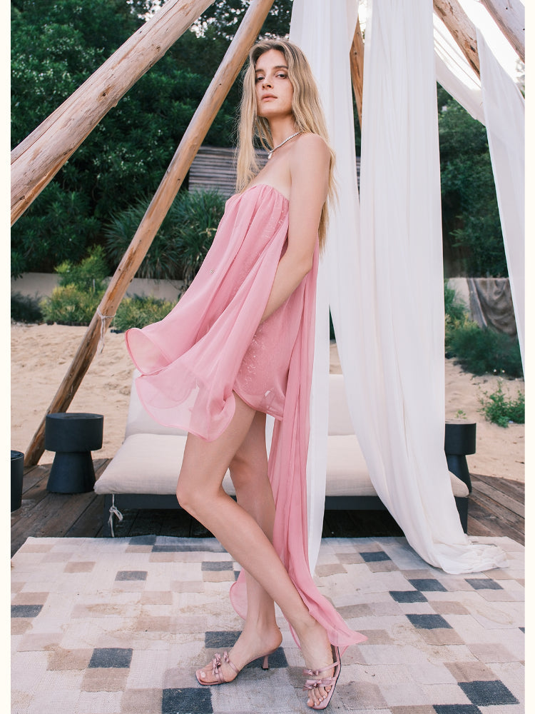 Sheer luck Thiri Chiffon Tube Top Dress in pink