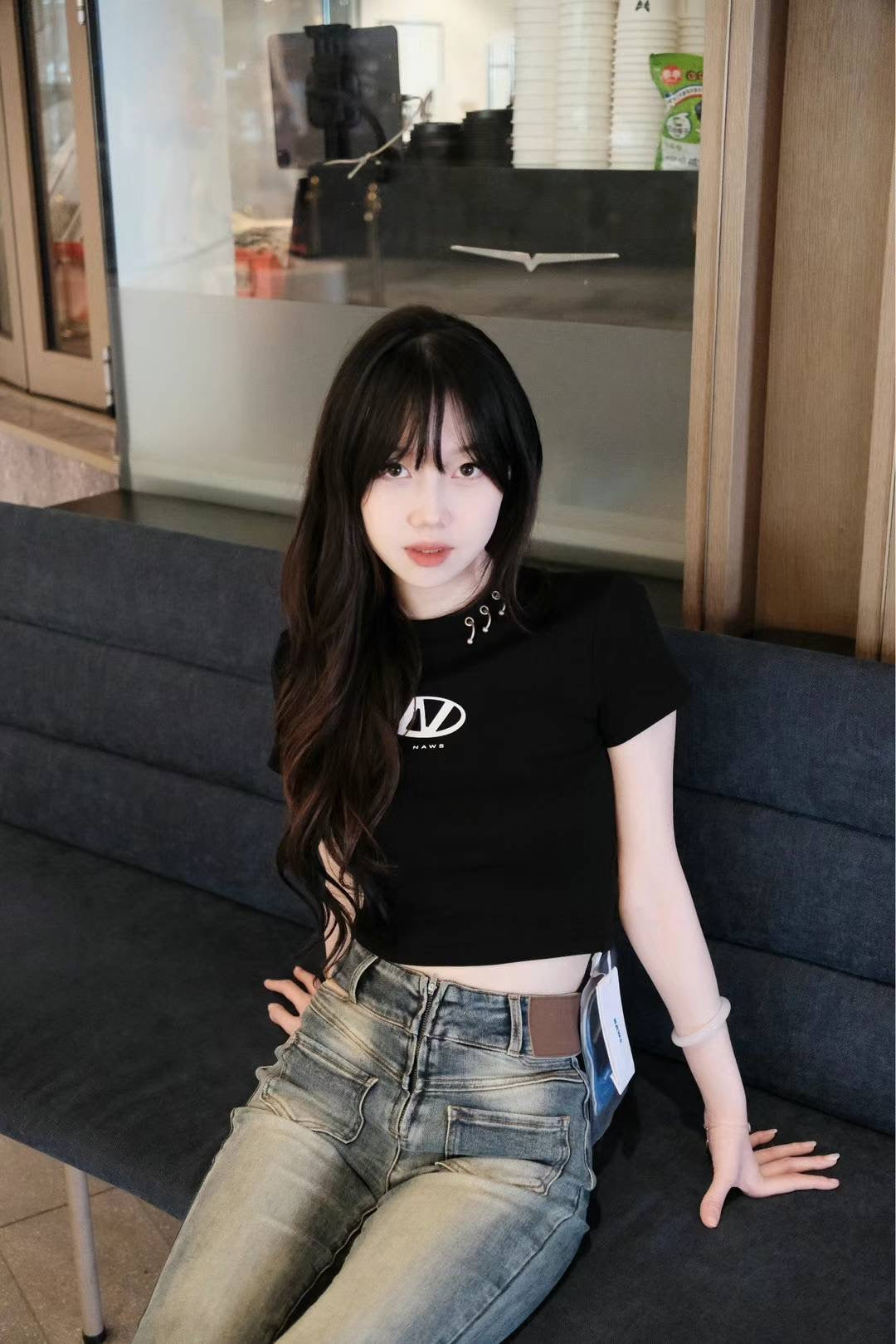 NAWS crop top with silver hoops