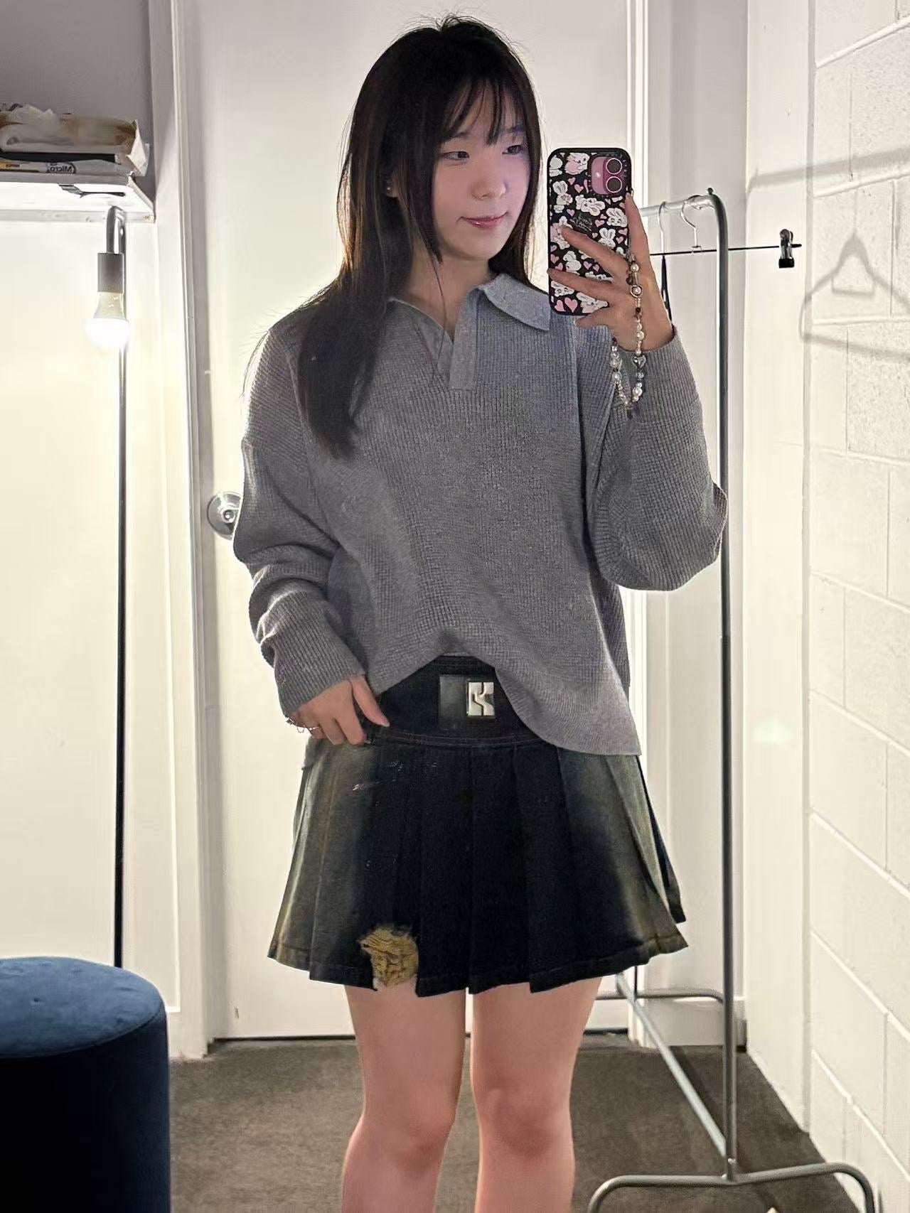 YJ1 GRADIENT PLEATED DENIM MINISKIRT