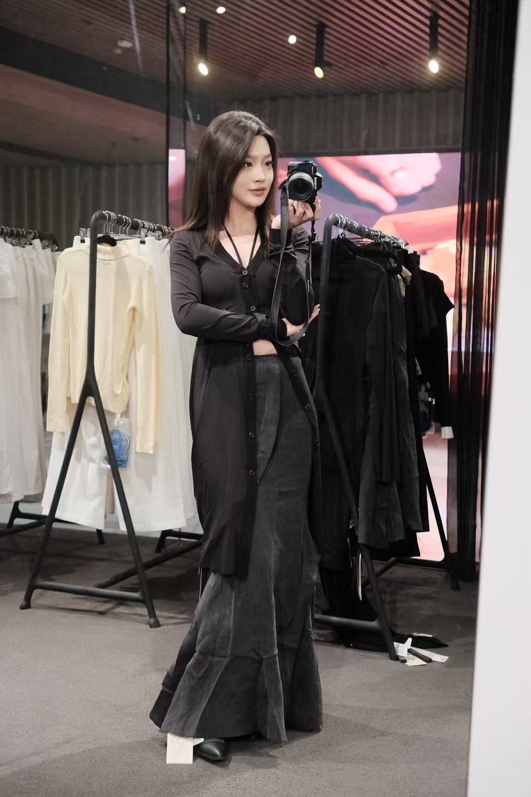 ELYWOOD BLACK SLIM-FIT DRAWSTRING LONG CARDIGAN