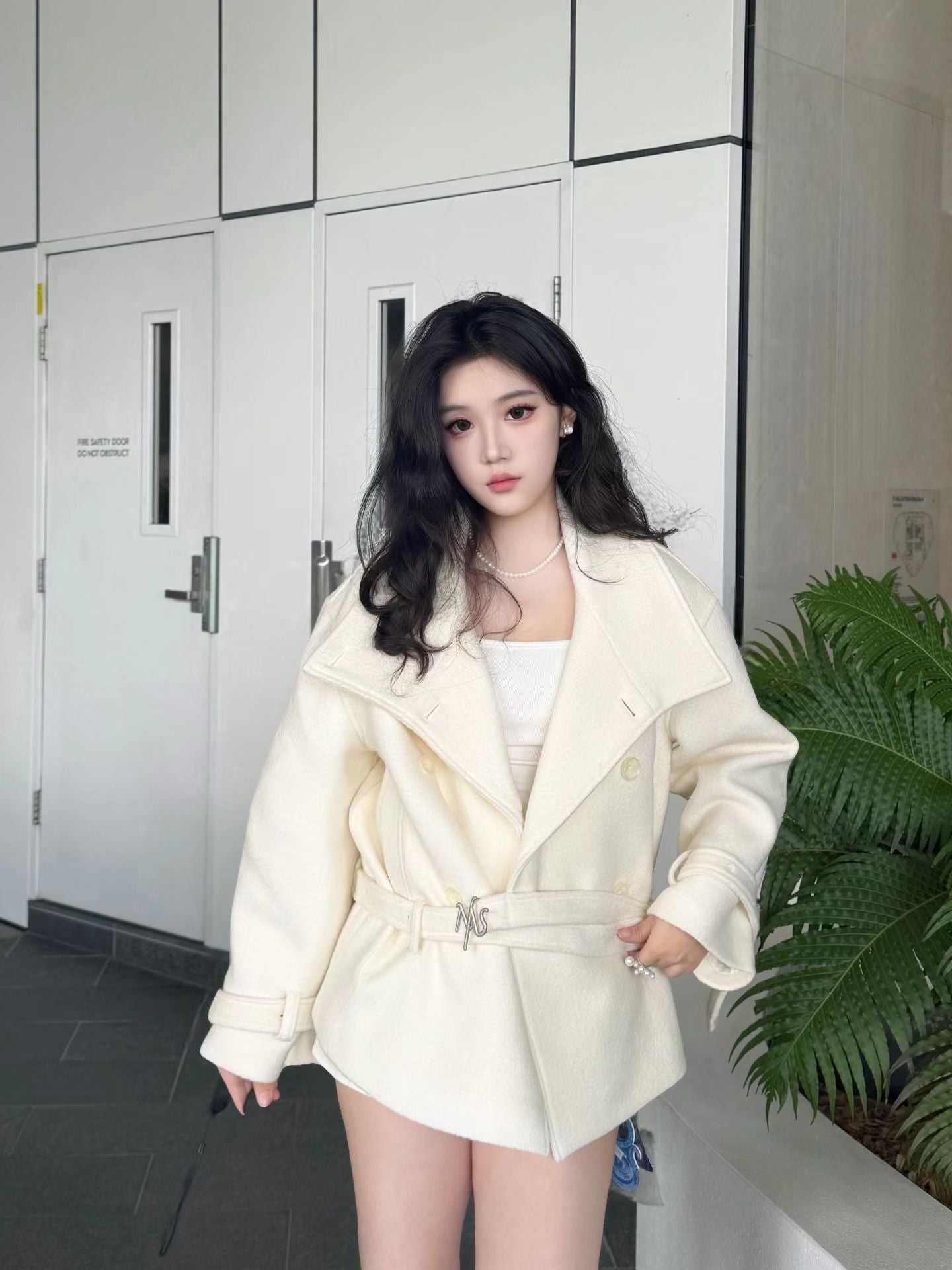 NAWS FROST WHITE LAYERED COLLAR WOOLEN JACKET