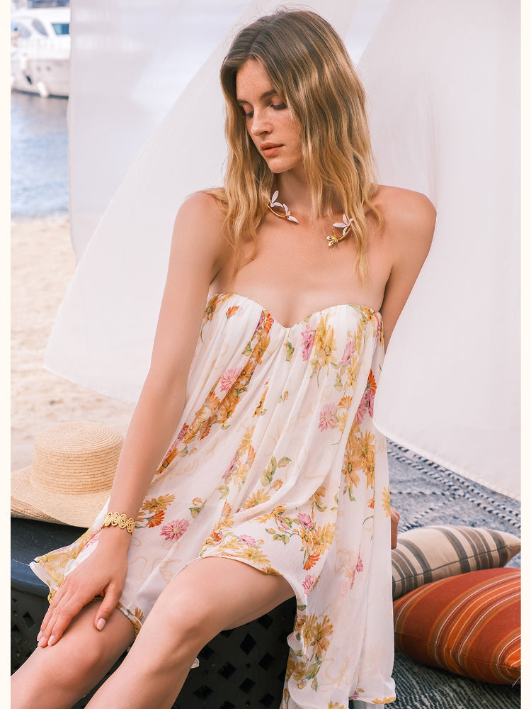 Sheer Luck Thiri Chiffon Tube Top Dress in Daisy