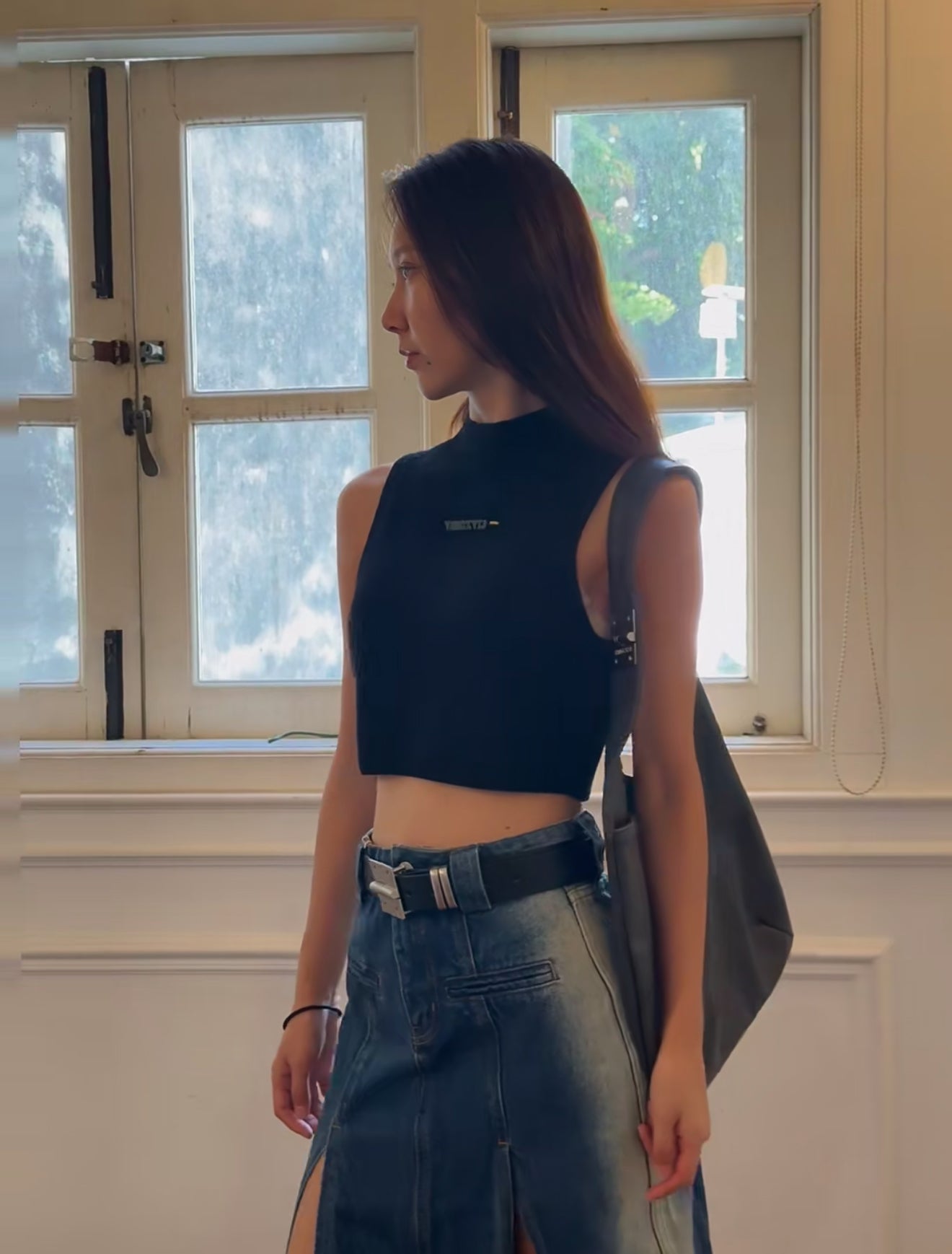 YJ1 HIGH-SLIT DENIM SKIRT