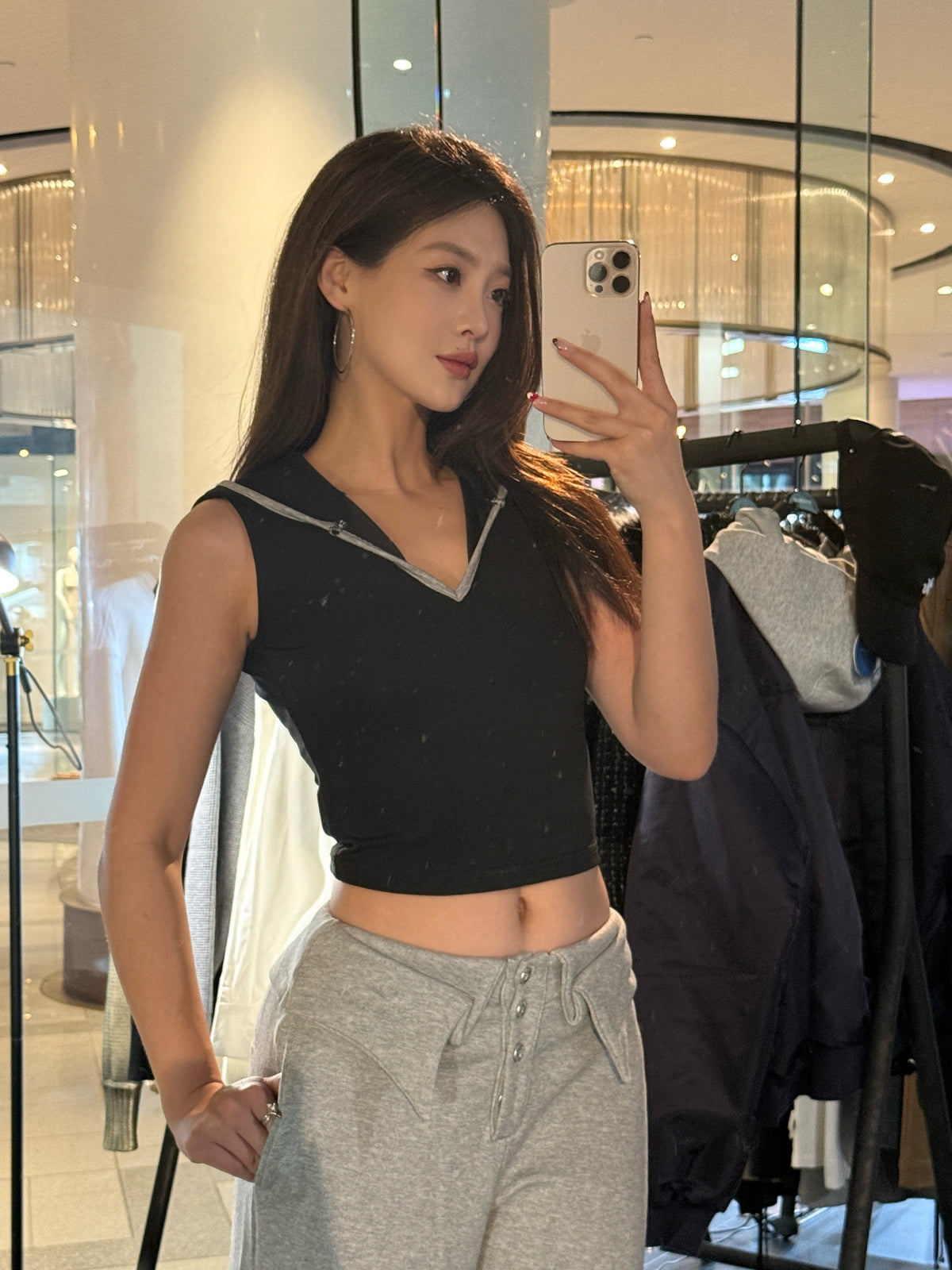 YJ1 DOUBLE-LAYER COLLAR WIDE-LEG PANTS IN GRAY