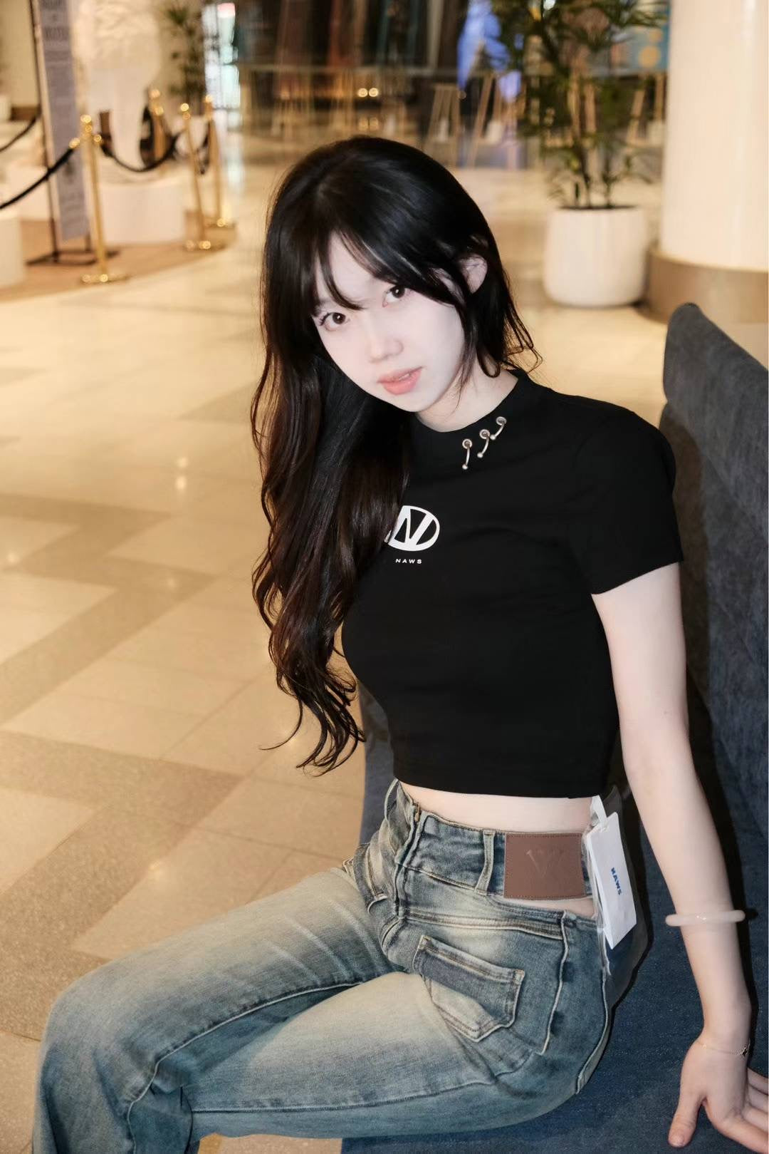 NAWS crop top with silver hoops