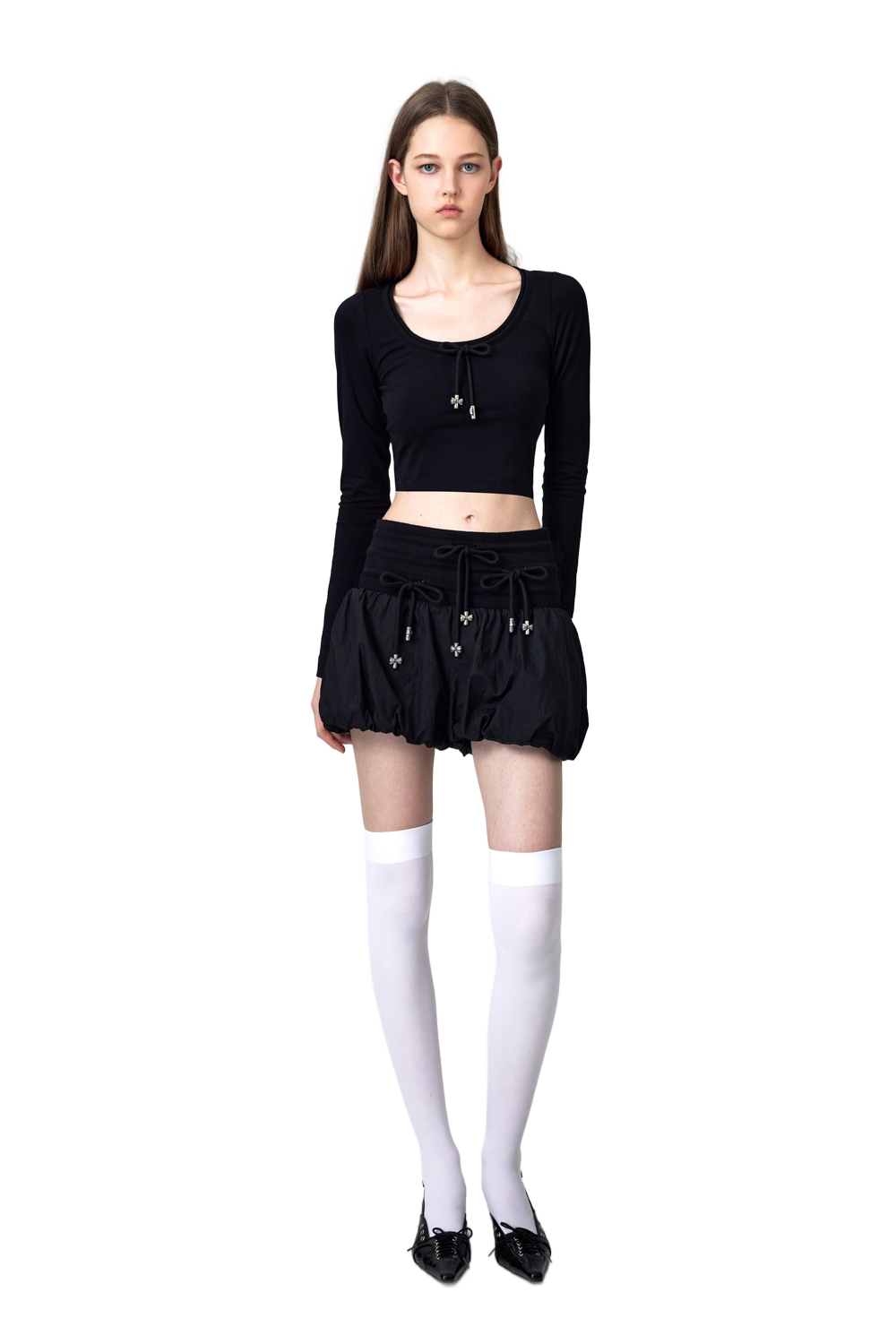 YJ1 HIGH-WAISTED BOW PANTSKIRT IN BLACK