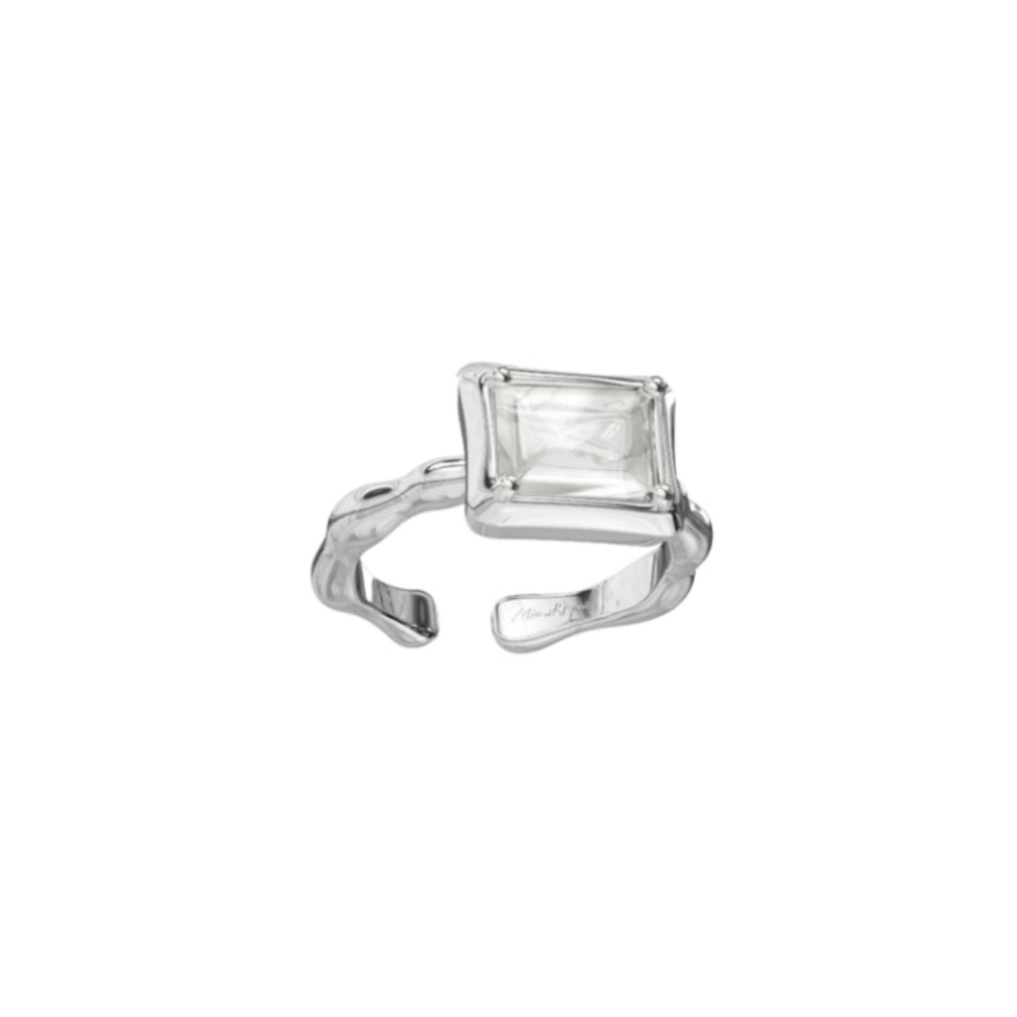 Miowrhyme silver ring with white square stone
