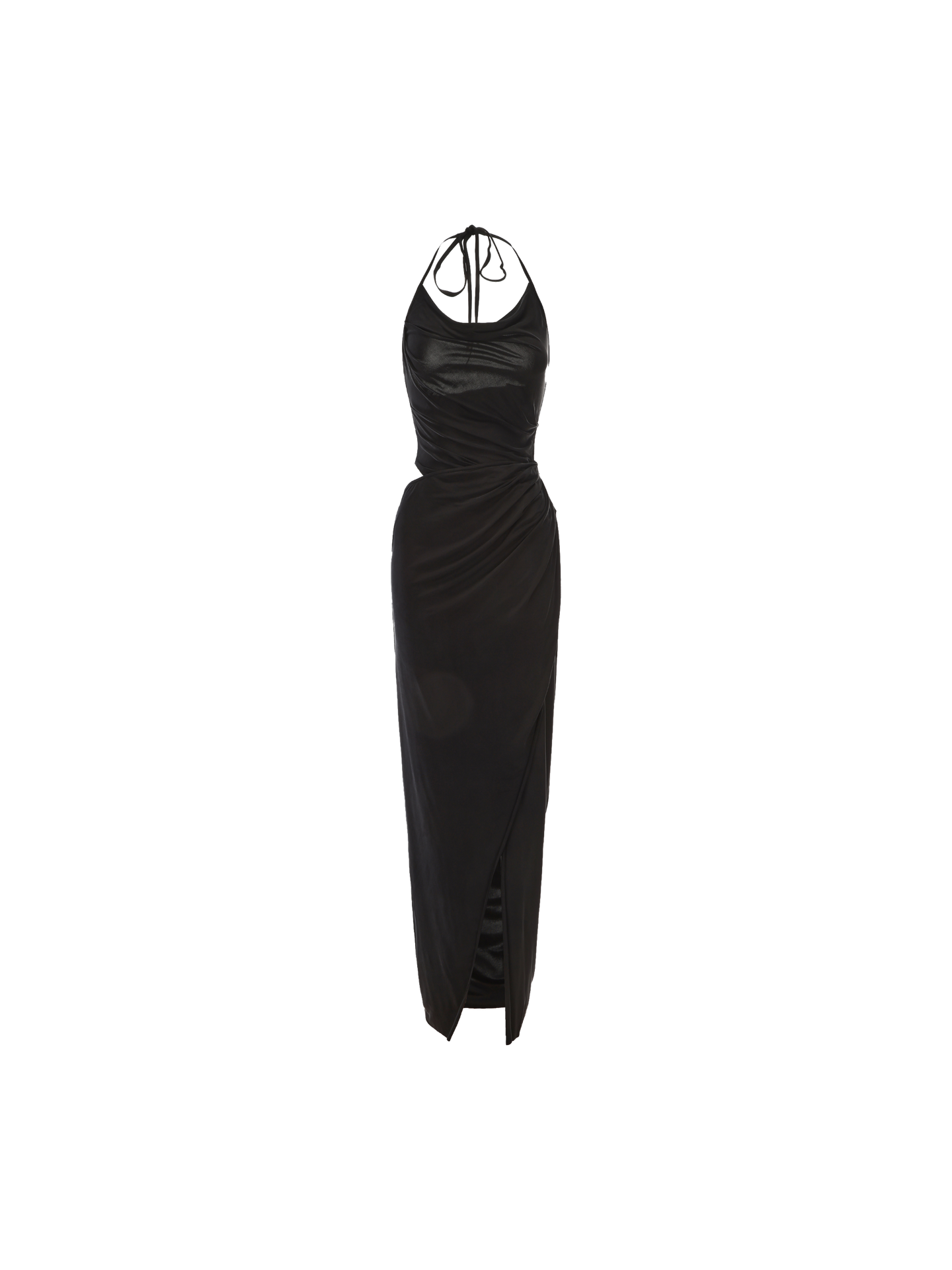 ELYWOOD BLACK CUPRO HALTER KNIT SLIT DRESS