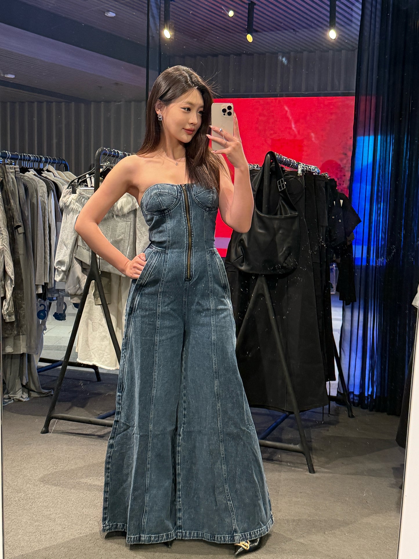 YJ1 STRAPLESS DENIM JUMPSUIT