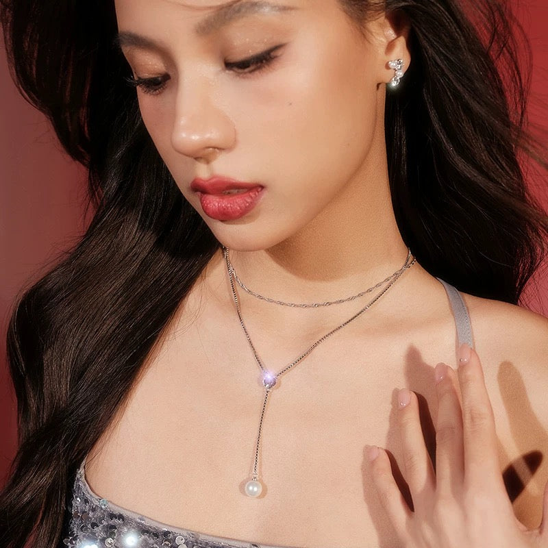 Abyb double layer necklace with dropped pearl