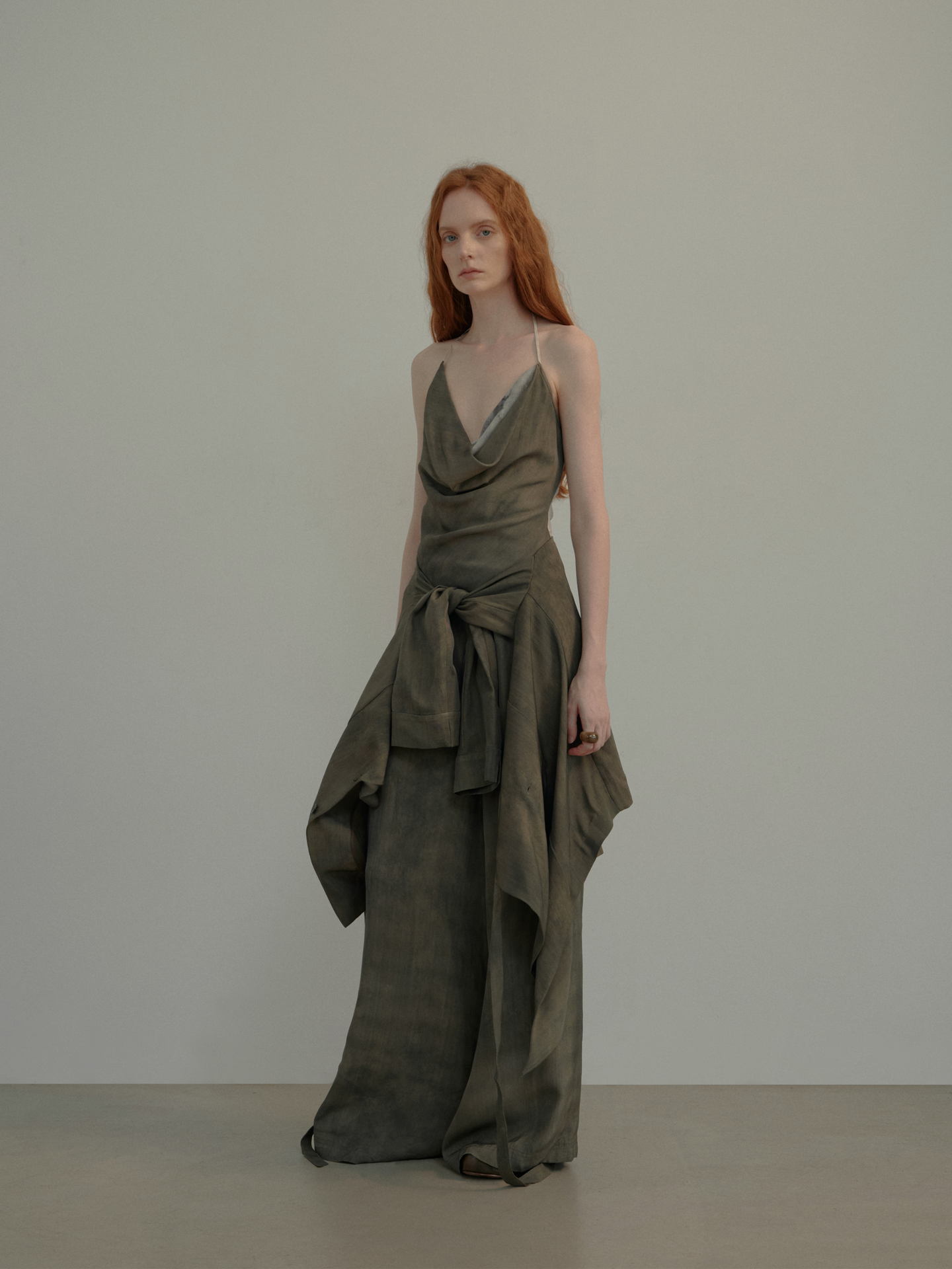 ELYWOOD GREEN HIGH-WAISTED WIDE-LEG PANTS
