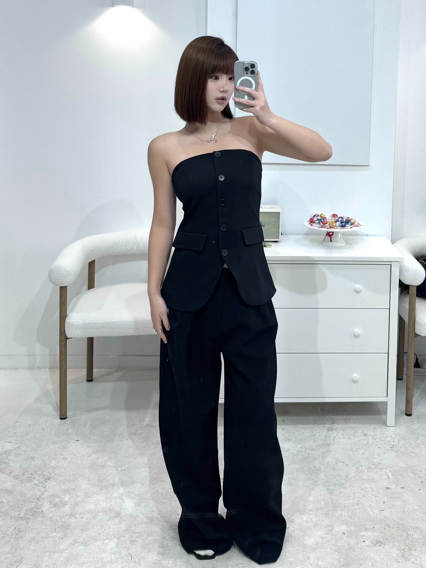 NAWS BLACK CIGARETTE SUIT STRAIGHT PANTS