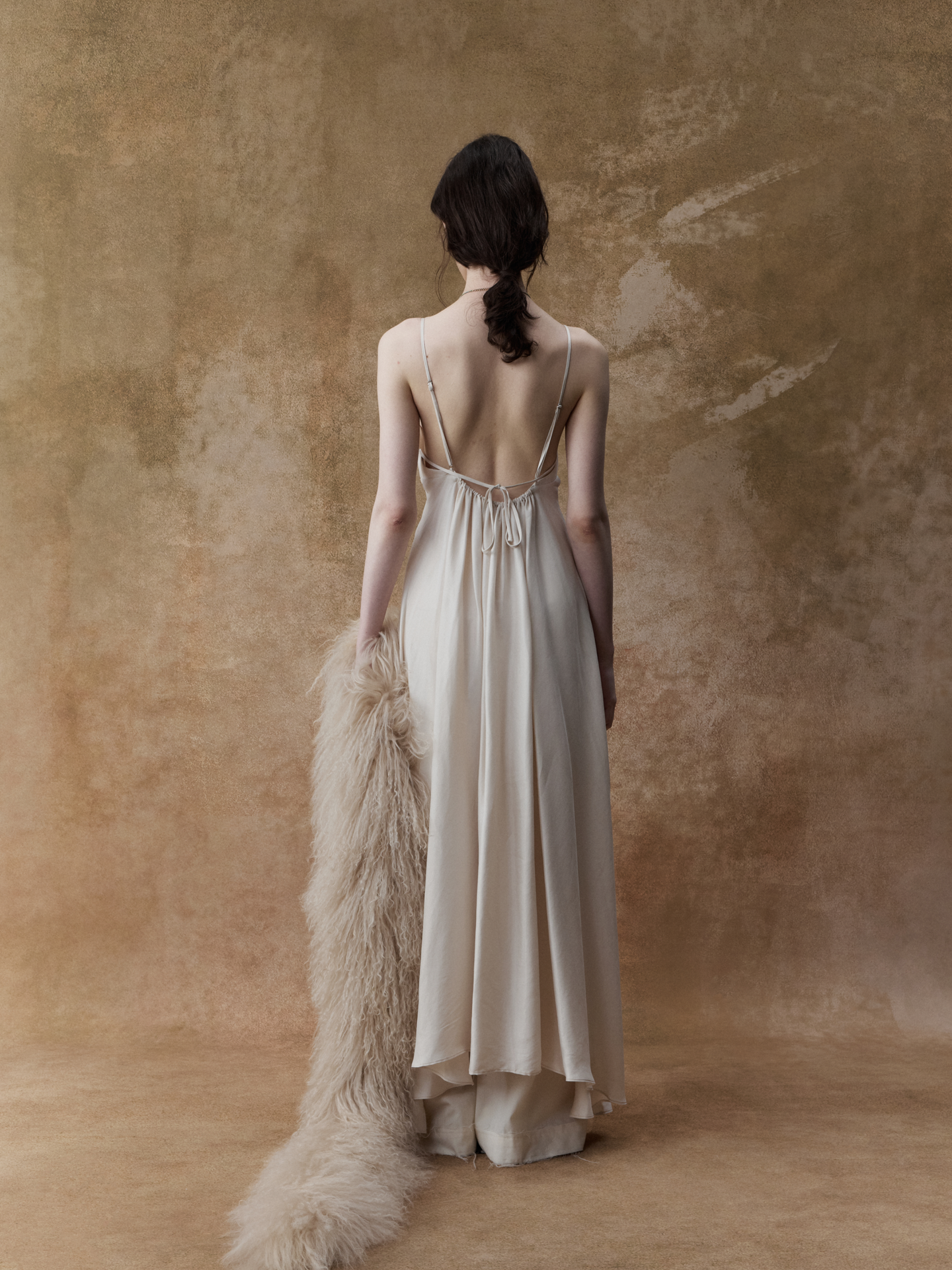 Elywood CREAM DRAPED DOUBLE-LAYER STRAP DRESS
