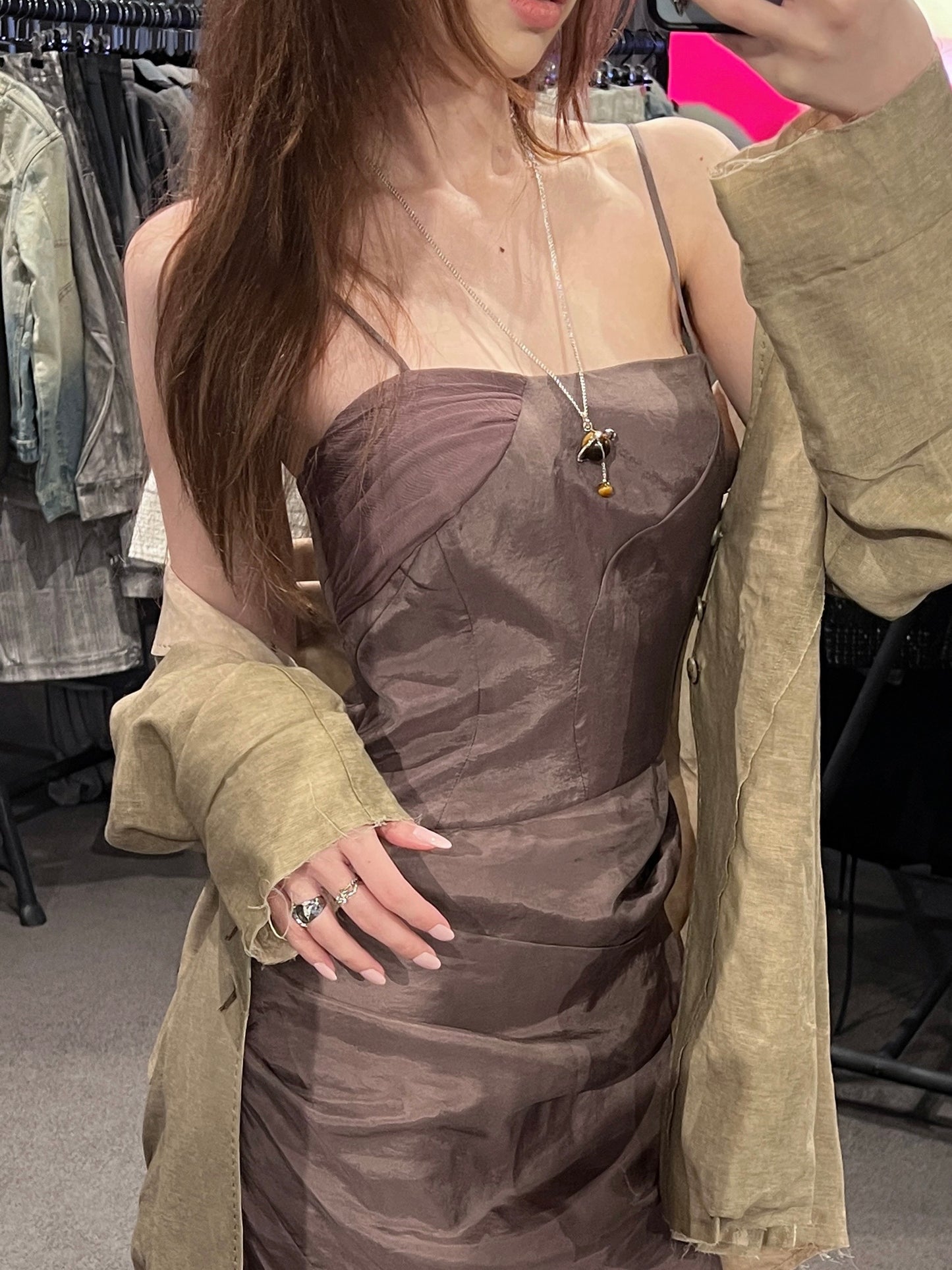 ELYWOOD GRAY-PURPLE DRAPED CORSET DRESS