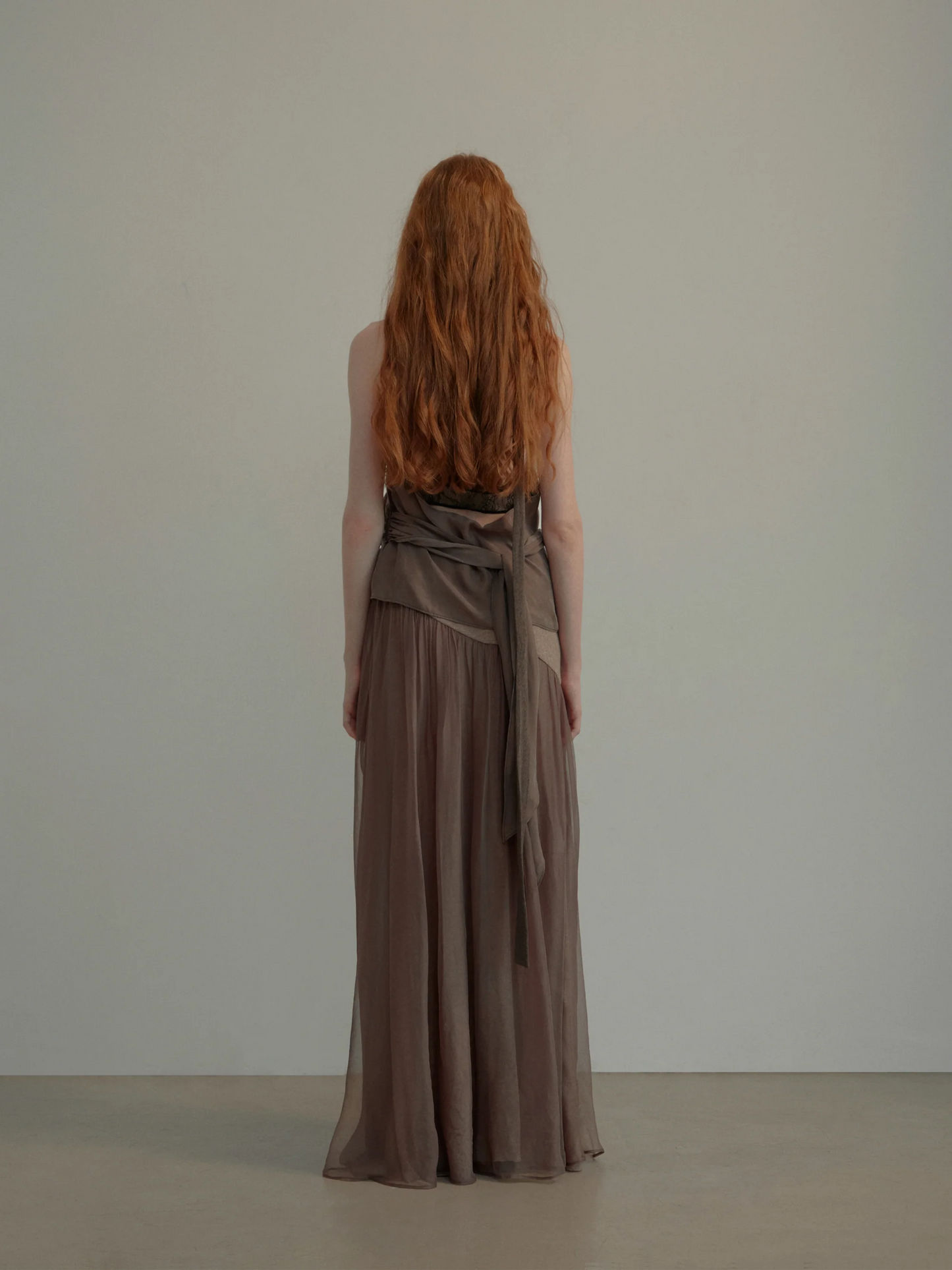 Elywood GRAY-PURPLE SILK FLARED MIDI SKIRT