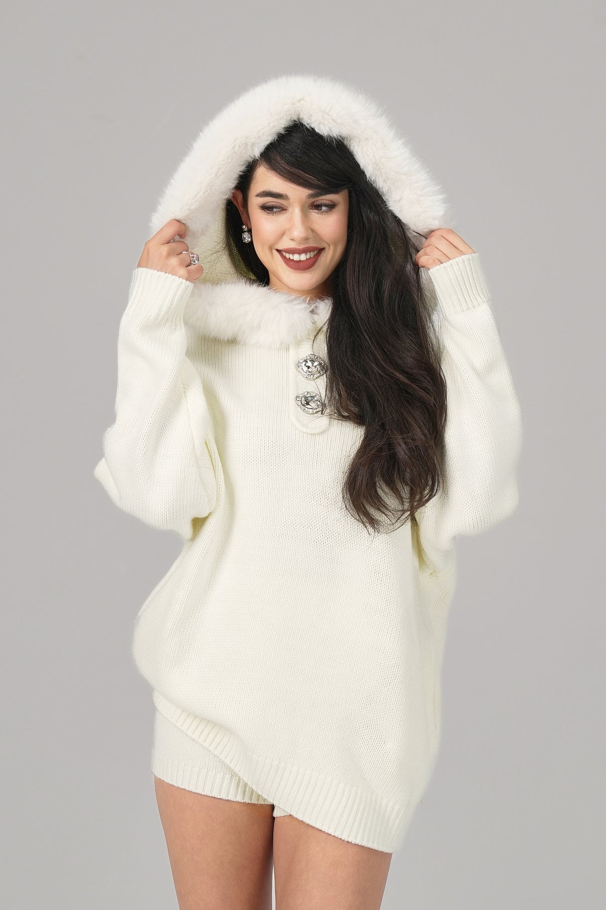 Nana Jacqueline Ava Fur Sweatshirt (White)