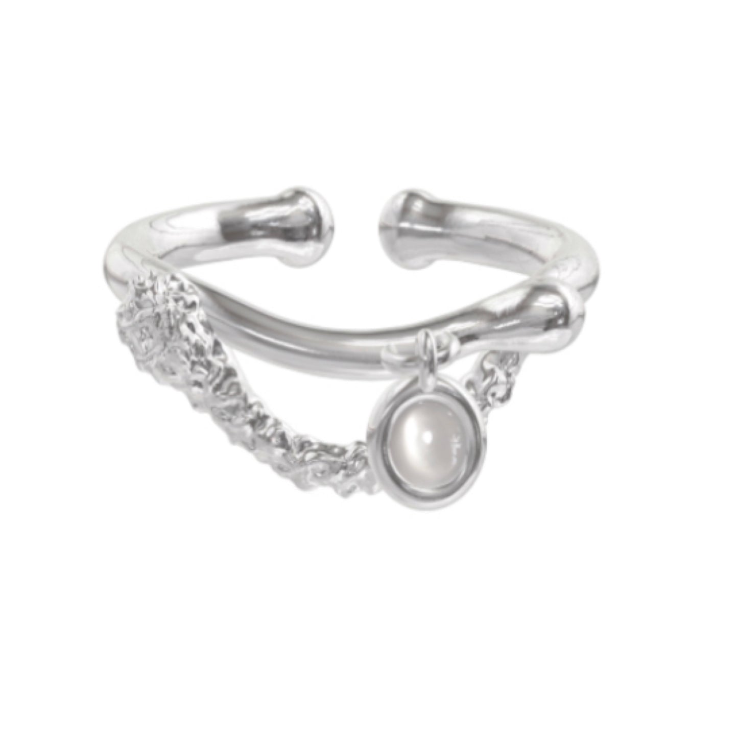 Miowrhyme silver ring with dangled moonstone