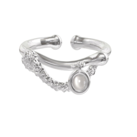 Miowrhyme silver ring with dangled moonstone