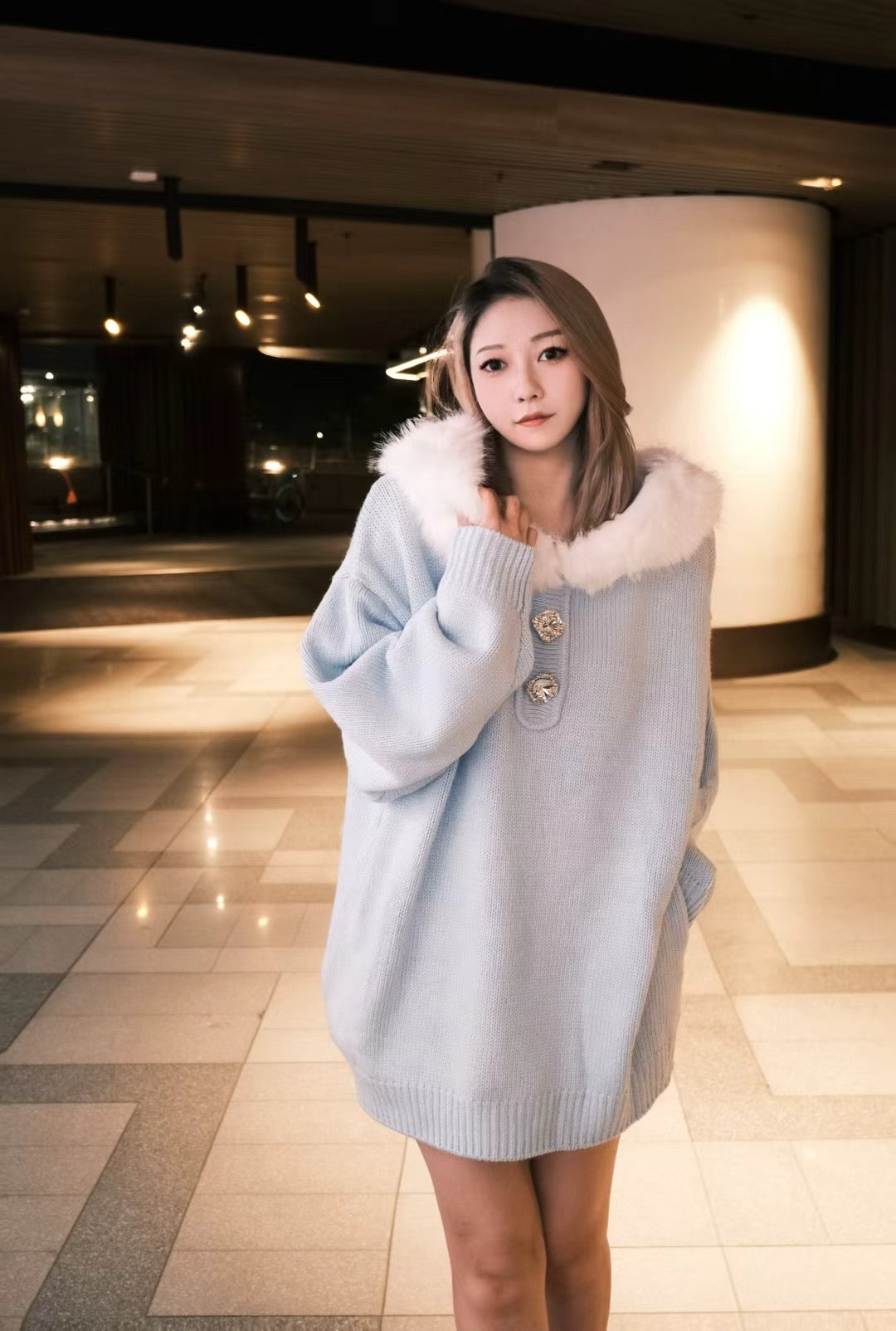 Nana Jacqueline Ava Fur Sweatshirt (Blue)