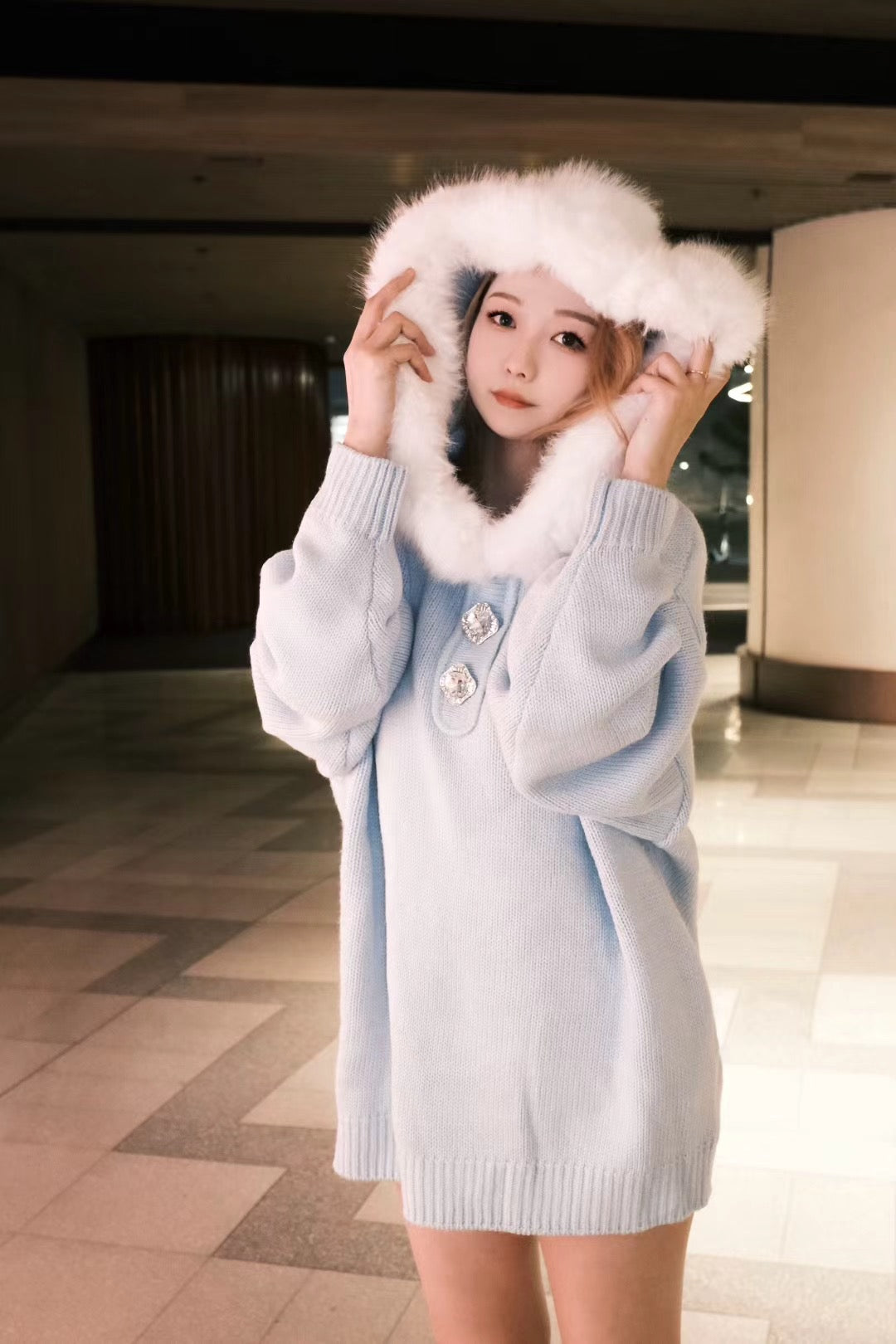 Nana Jacqueline Ava Fur Sweatshirt (Blue)