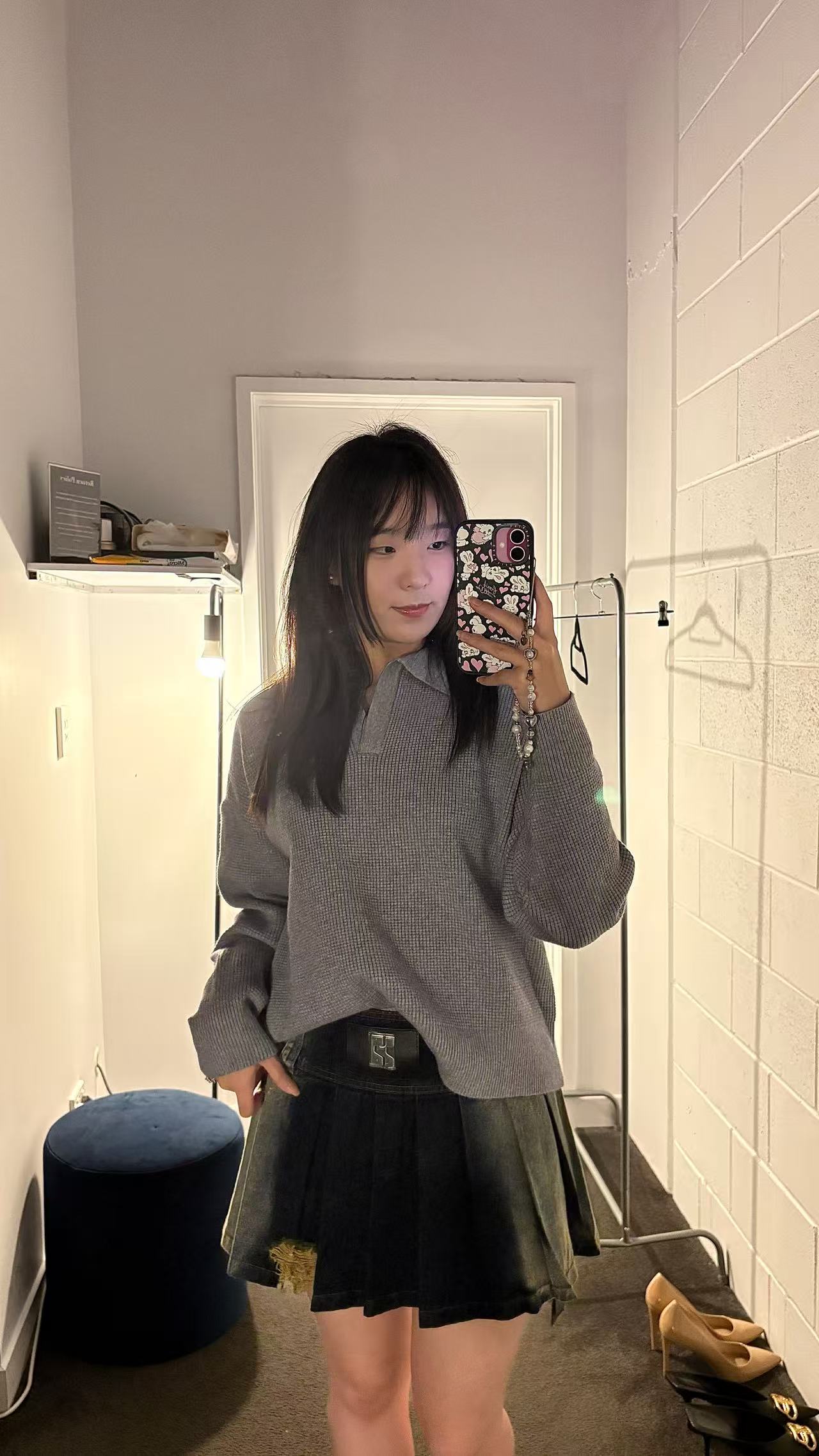 YJ1 GRADIENT PLEATED DENIM MINISKIRT
