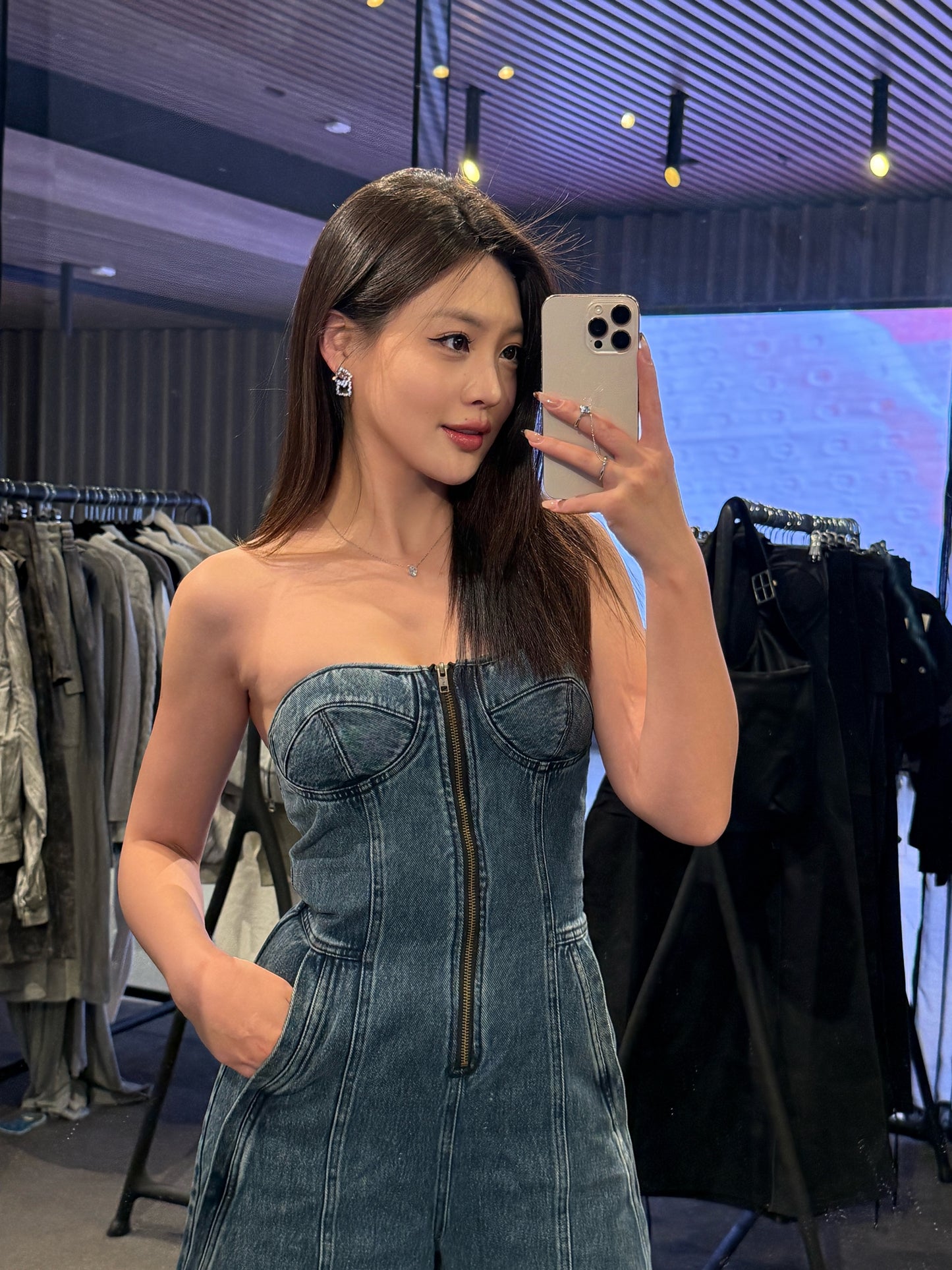 YJ1 STRAPLESS DENIM JUMPSUIT