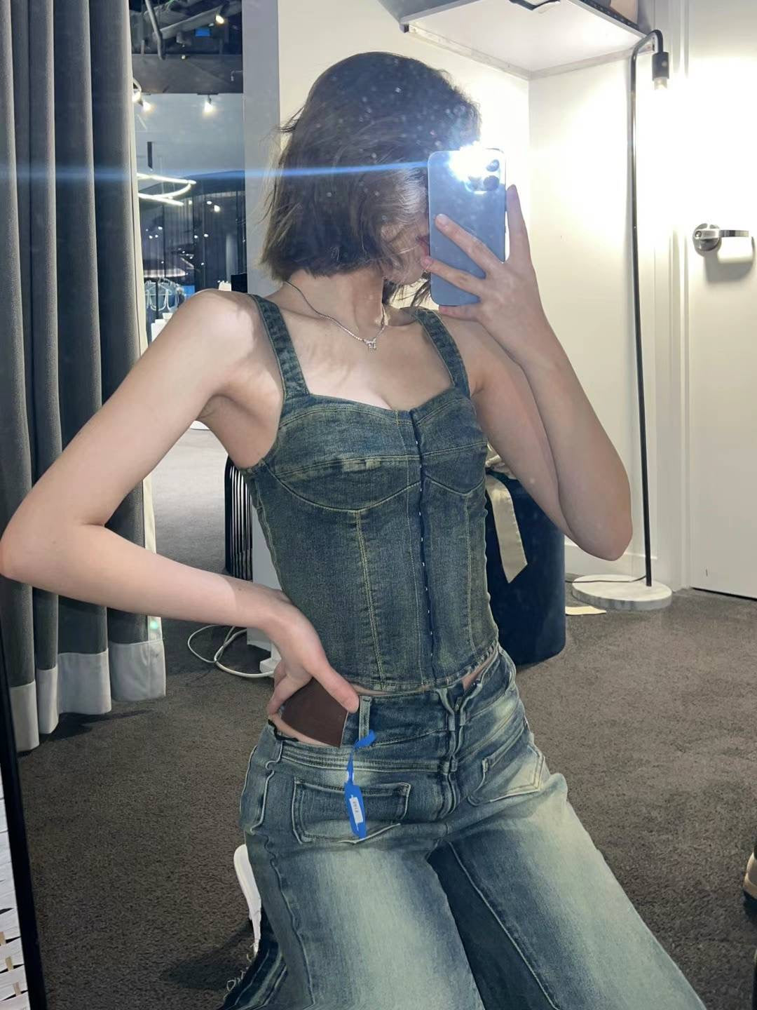 NAWS mud washed flare jeans with open waist