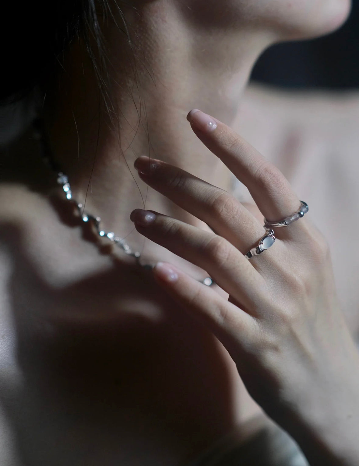 Miowrhyme silver ring with moonstone and beads