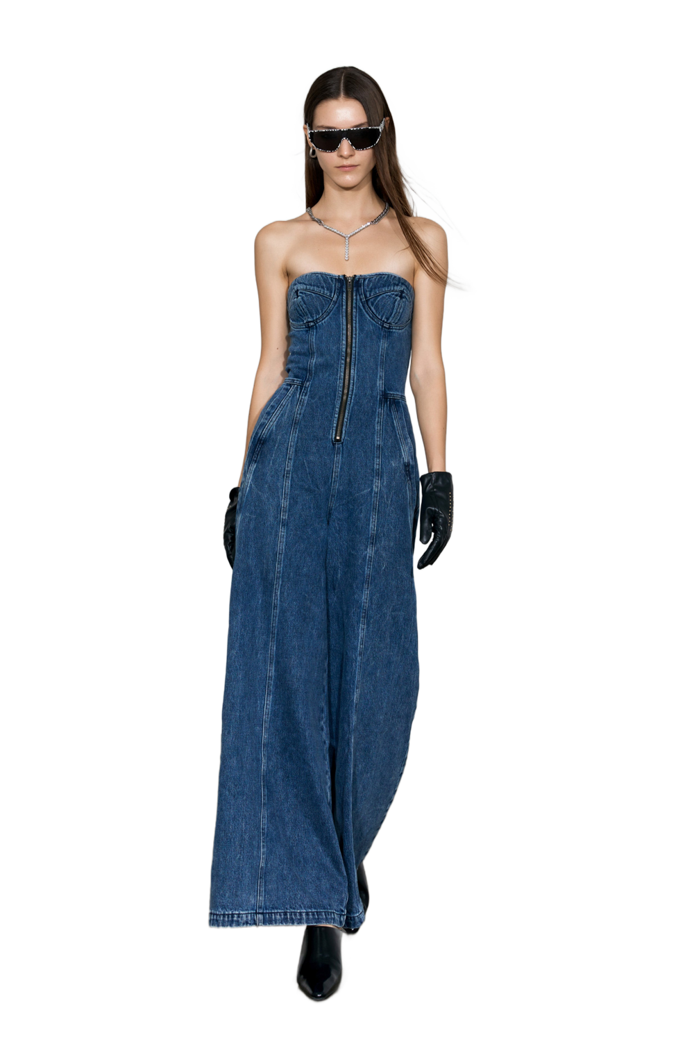 YJ1 STRAPLESS DENIM JUMPSUIT