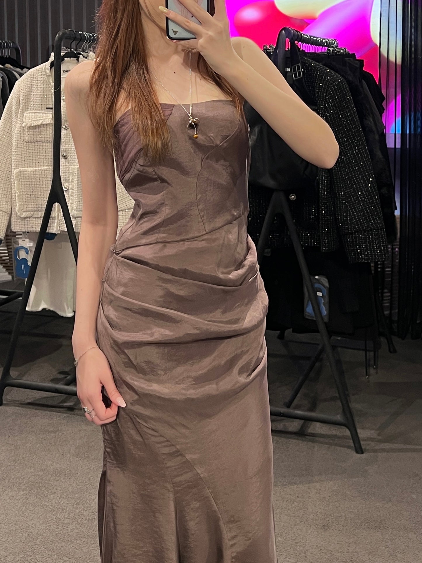 ELYWOOD GRAY-PURPLE DRAPED CORSET DRESS