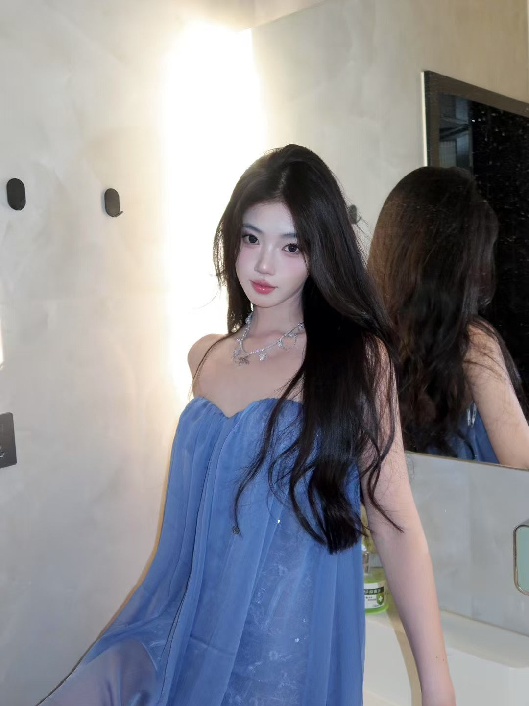 Sheer Luck Thiri Chiffon Tube Top Dress in Blue