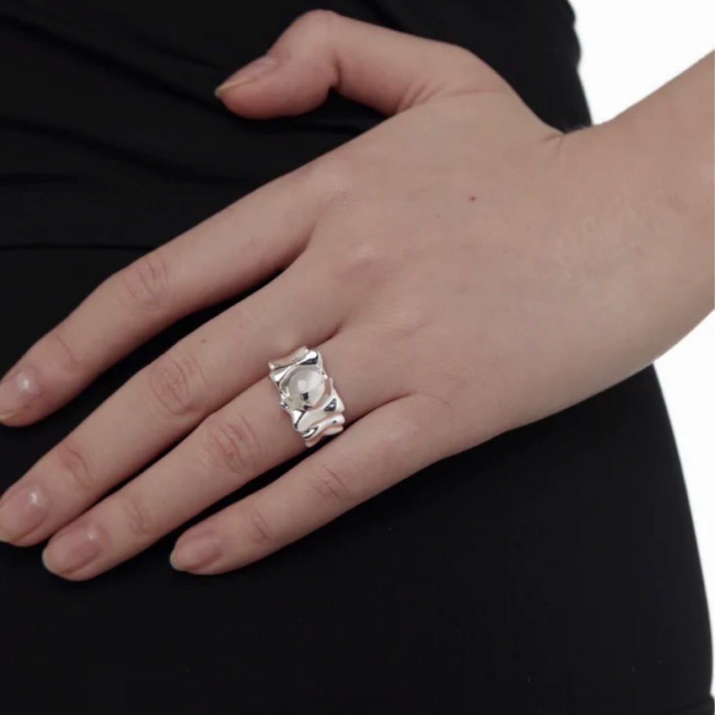 Miowrhyme “half moon” silver moonstone ring