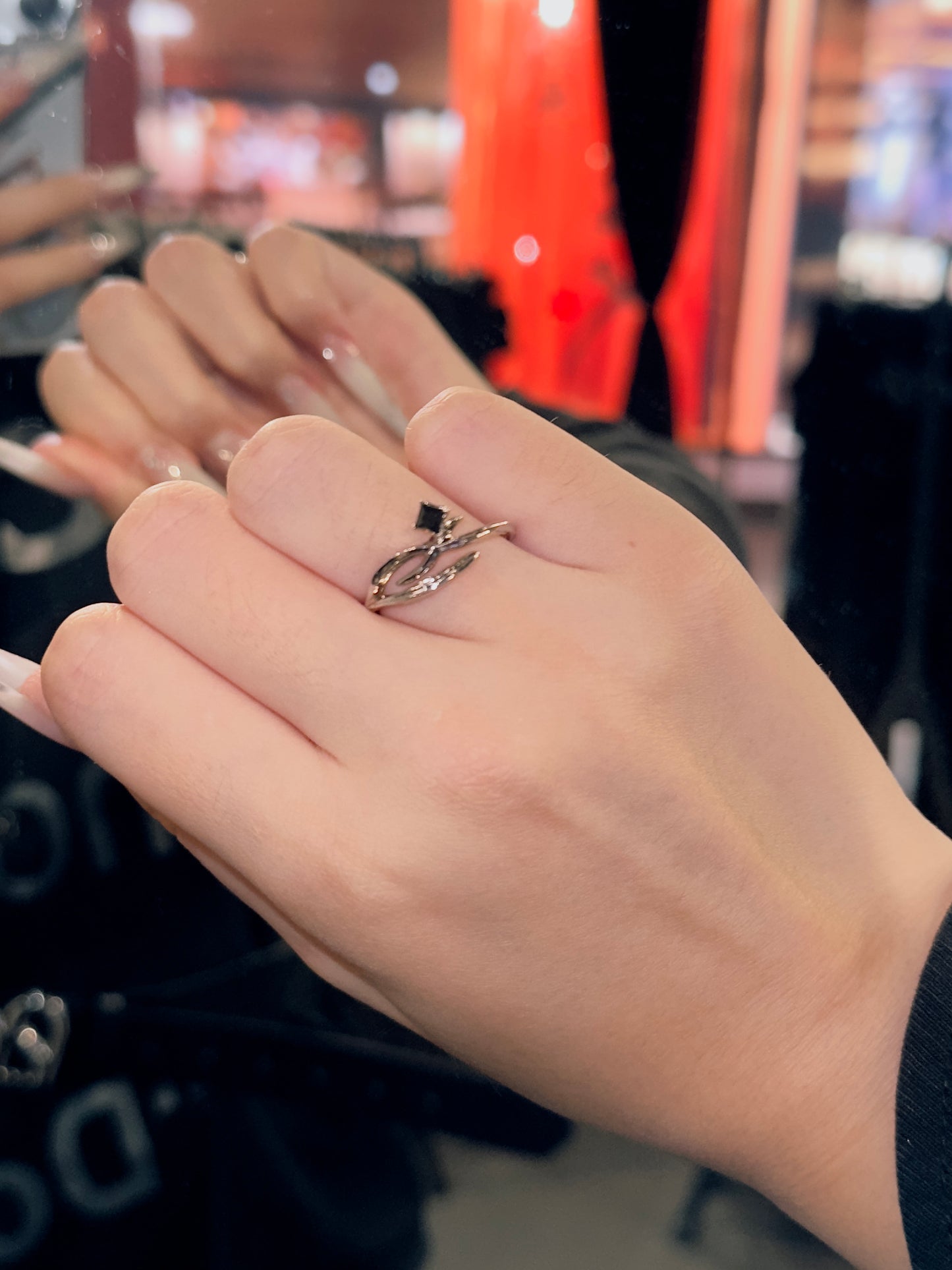 Miowrhyme silver “branch” ring-black stone