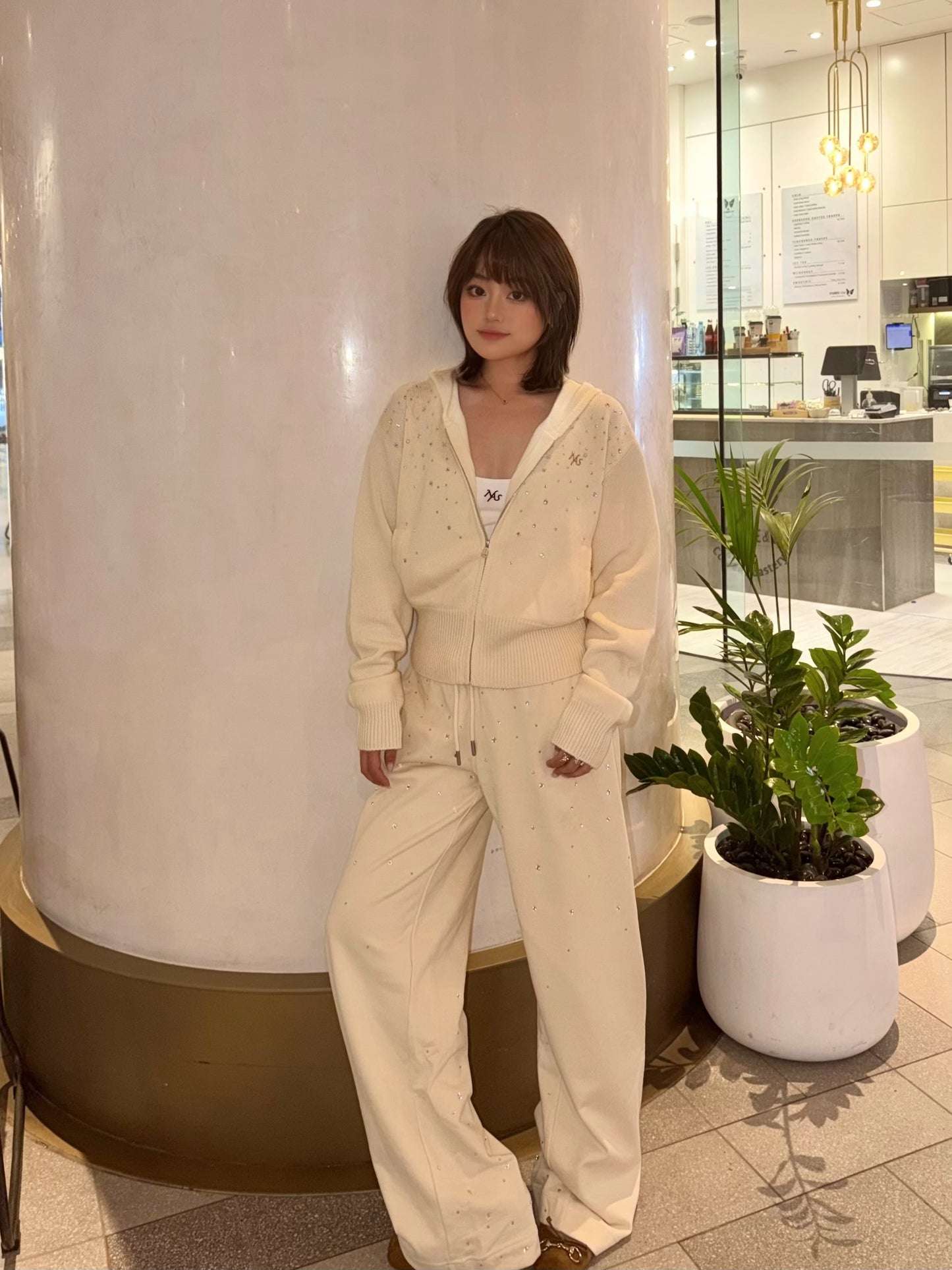 NAWS CLOUD BEIGE GLITTER KNITTED PANTS