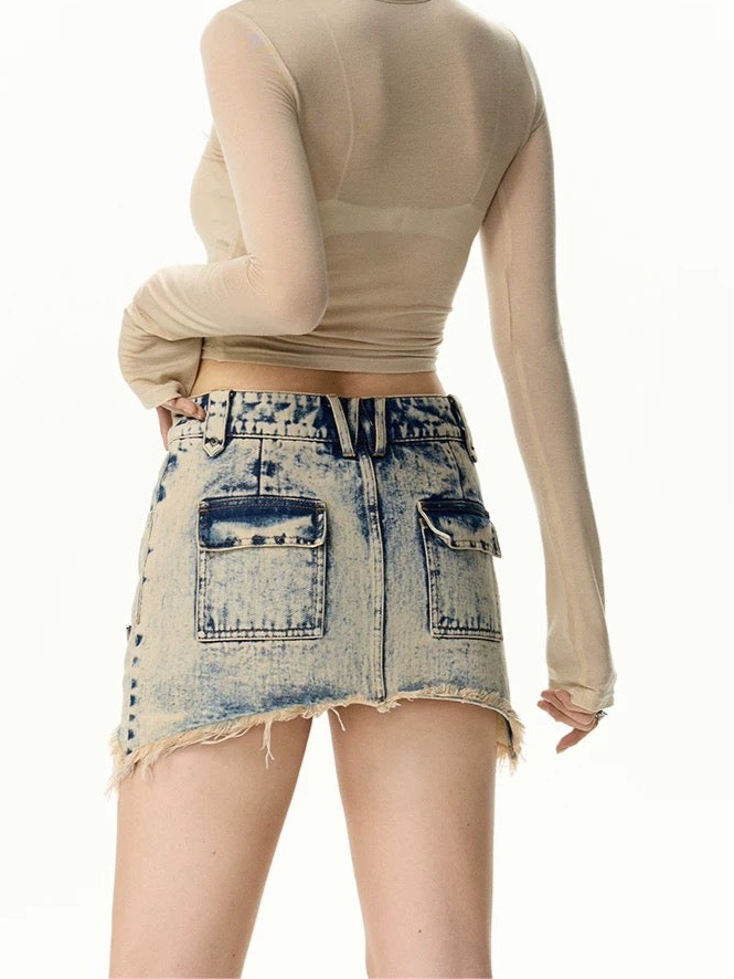 NAWS Denim uneven end skirt with shorts