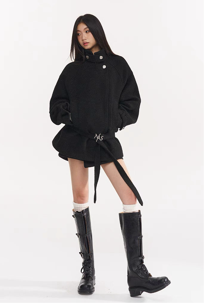 NAWS BLACK WOOL COAT
