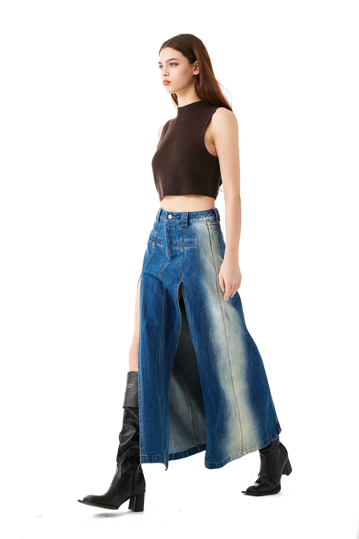 YJ1 HIGH-SLIT DENIM SKIRT