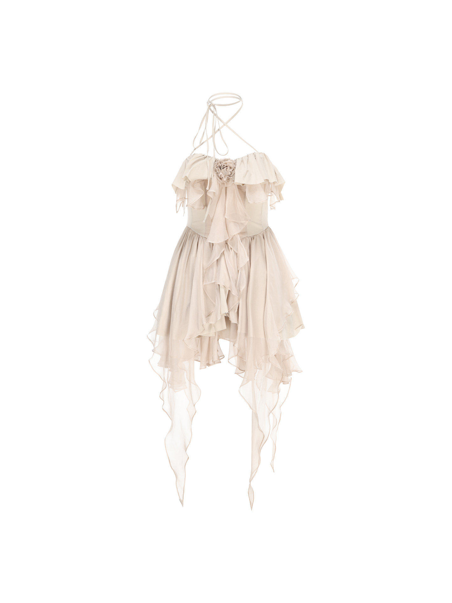 ELYWOOD BEIGE FLORAL HALTER SHORT DRESS