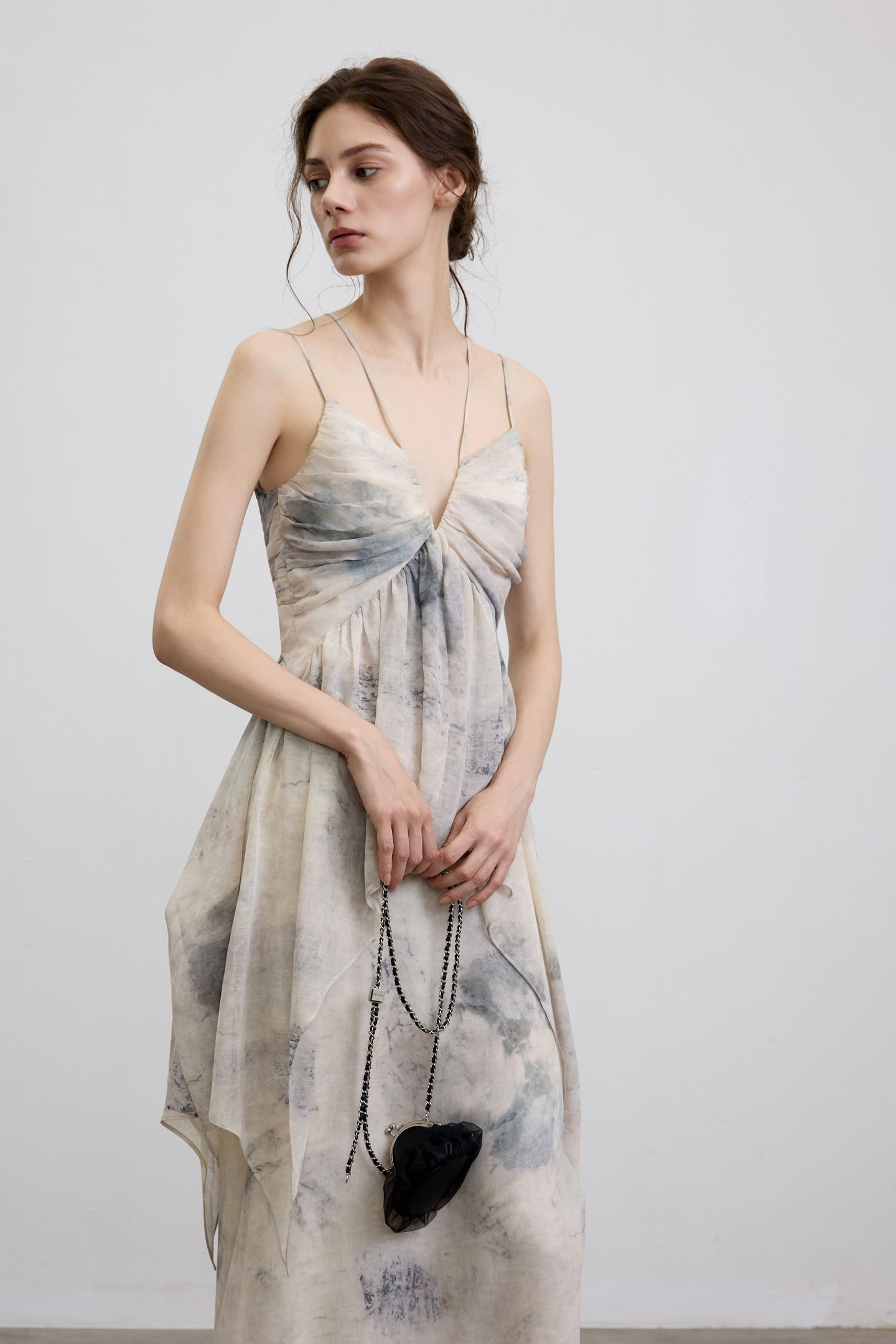 Elywood INK-PRINT RUCHED SLIP DRESS