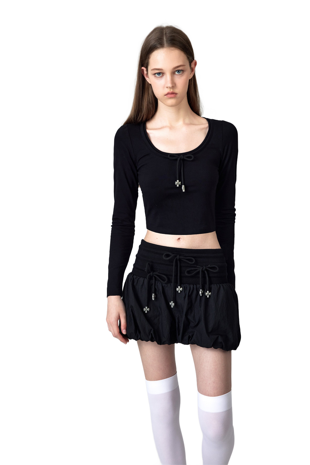 YJ1 HIGH-WAISTED BOW PANTSKIRT IN BLACK