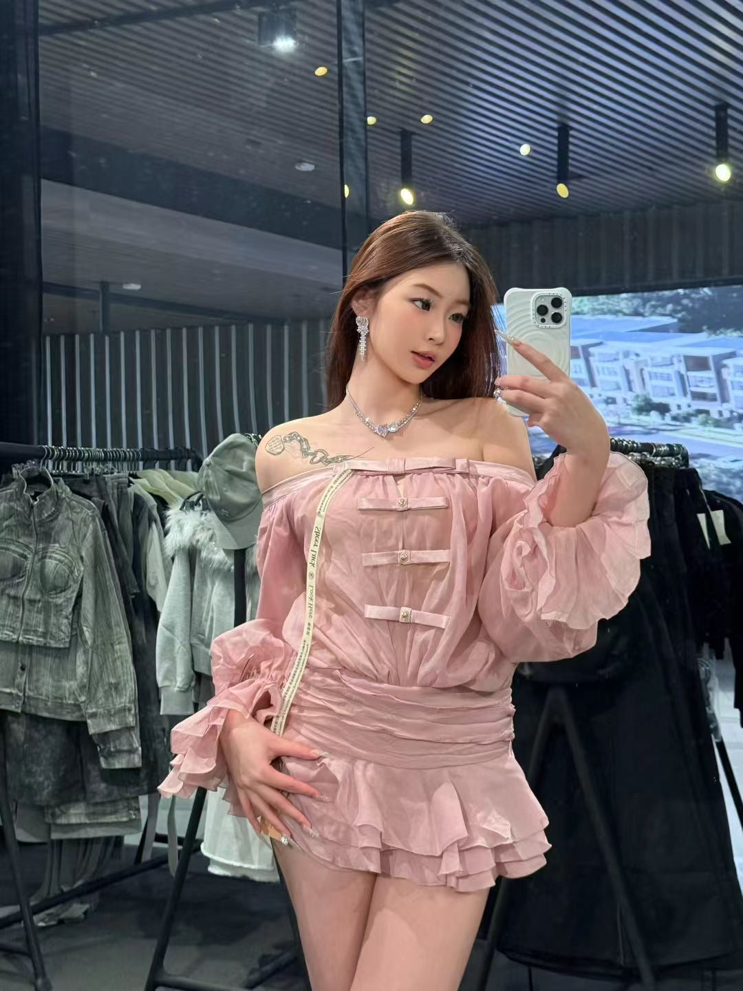Sheer luck Off-shoulder Bubble Sleeve Puff Dress