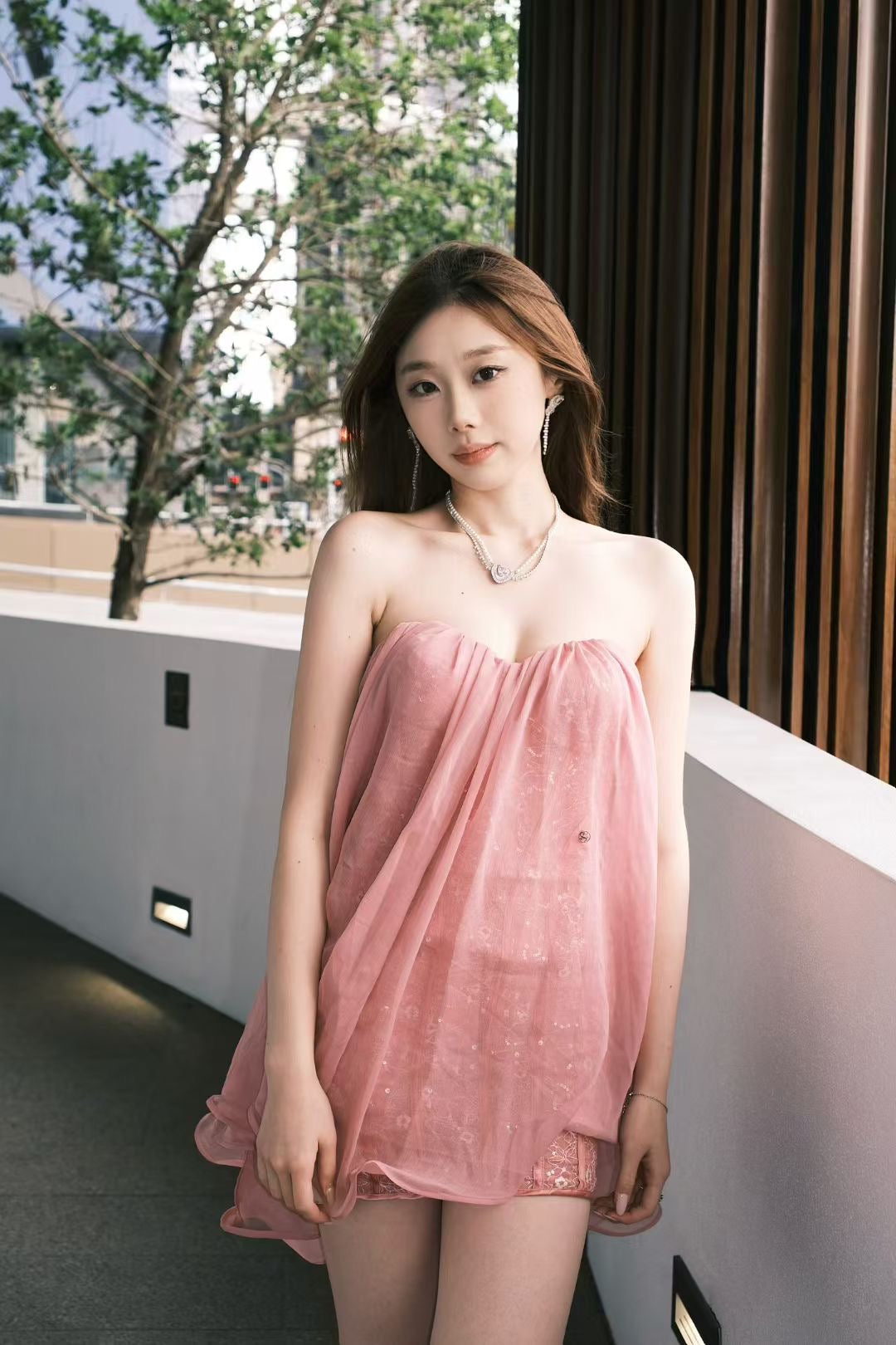 Sheer luck Thiri Chiffon Tube Top Dress in pink
