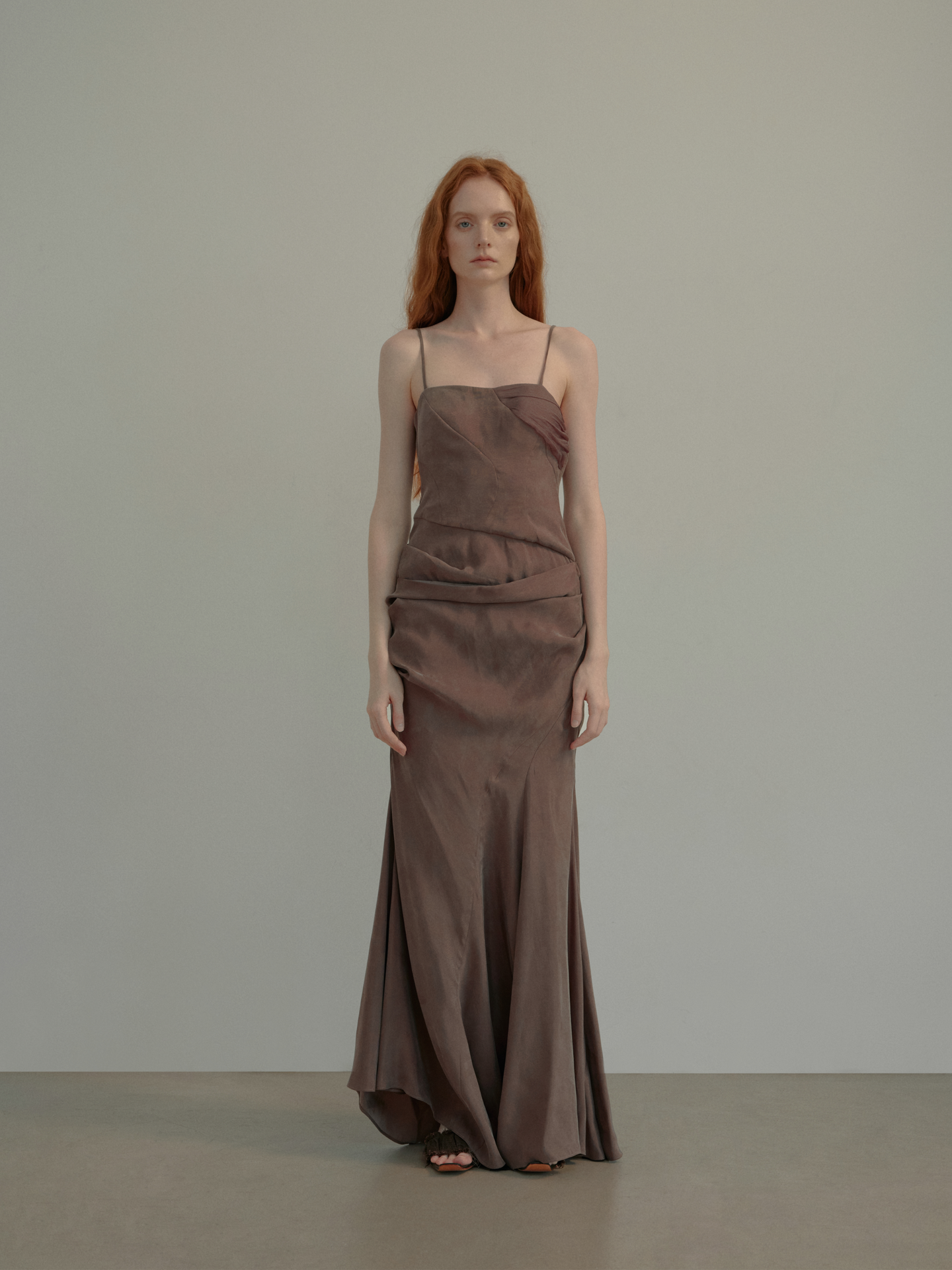 ELYWOOD GRAY-PURPLE DRAPED CORSET DRESS