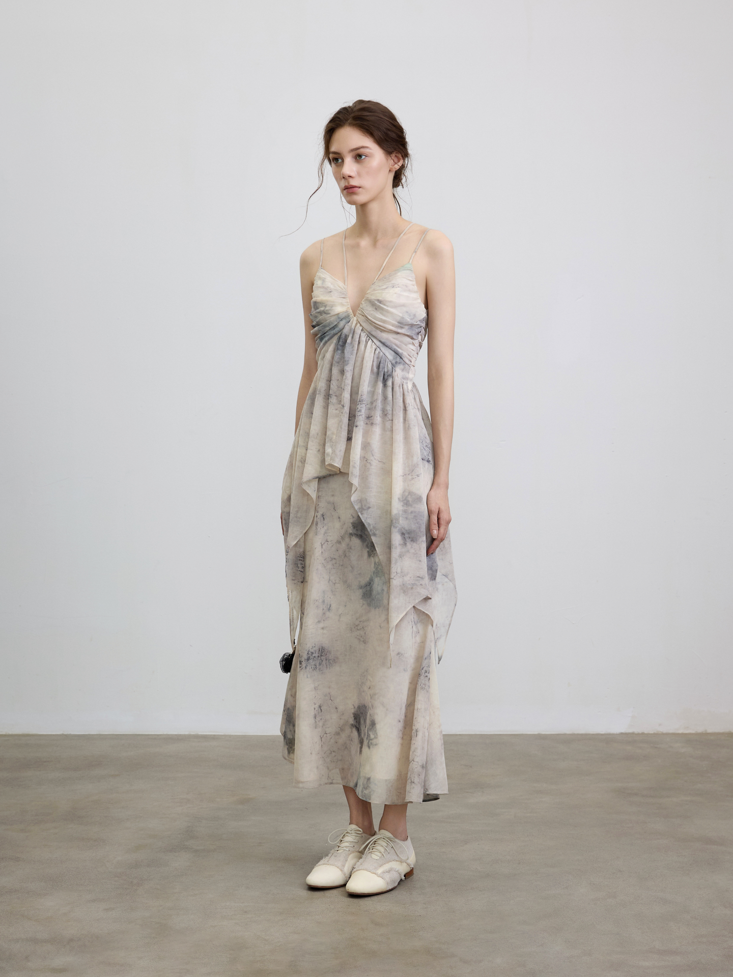 Elywood INK-PRINT RUCHED SLIP DRESS