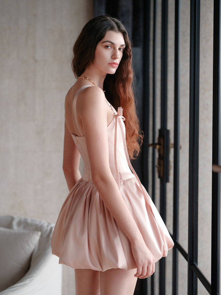Sheer luck elegant pink waistline mini Bubble dress