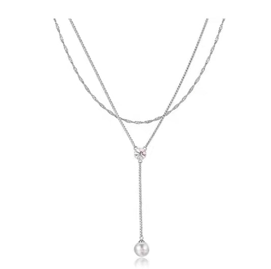 Abyb double layer necklace with dropped pearl