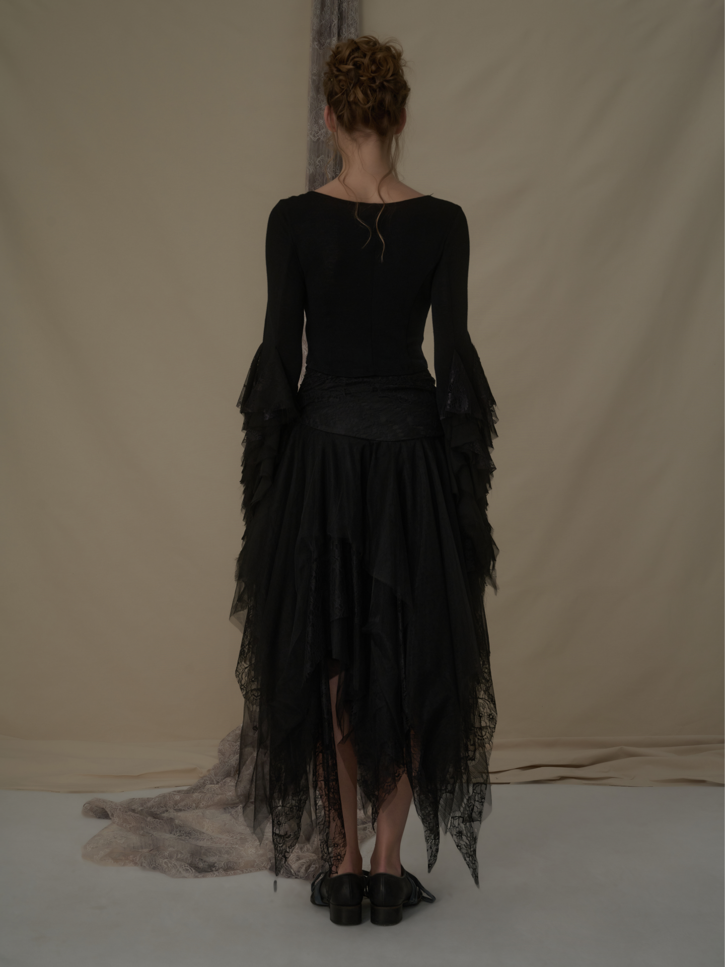 ELYWOOD BLACK WOOL LACE UP BLOUSE