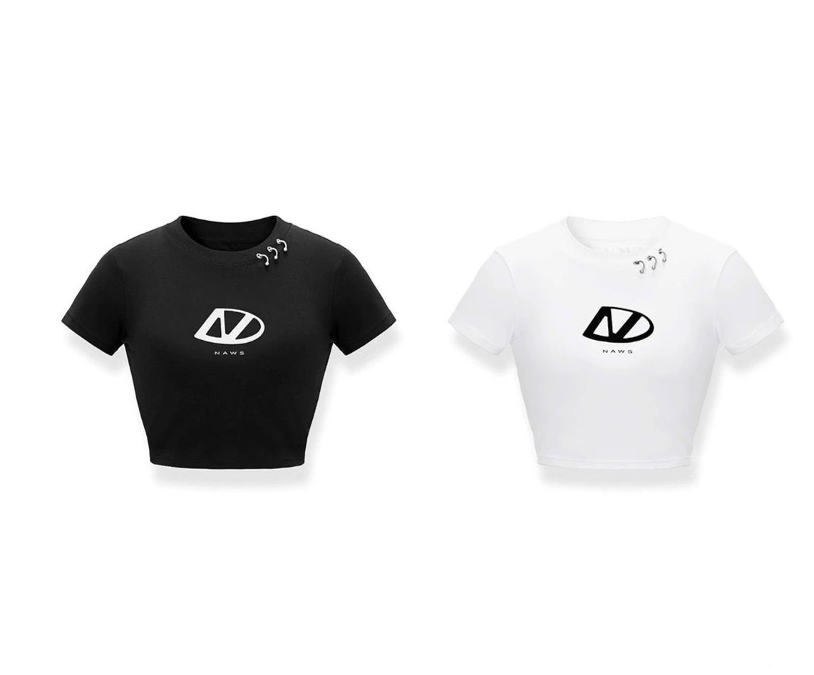 NAWS crop top with silver hoops