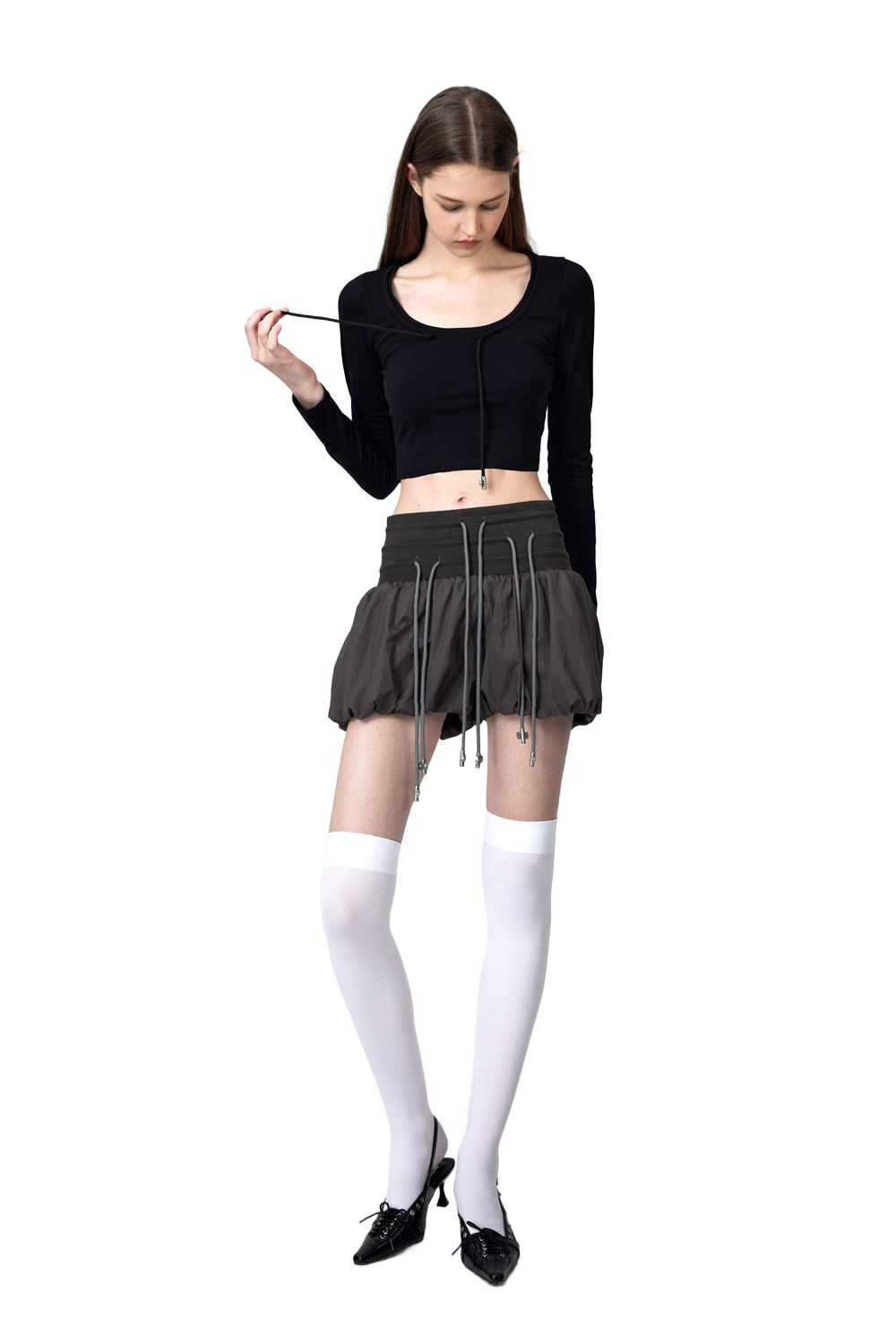 YJ1 HIGH-WAISTED BOW PANTSKIRT IN TAUPE GRAY